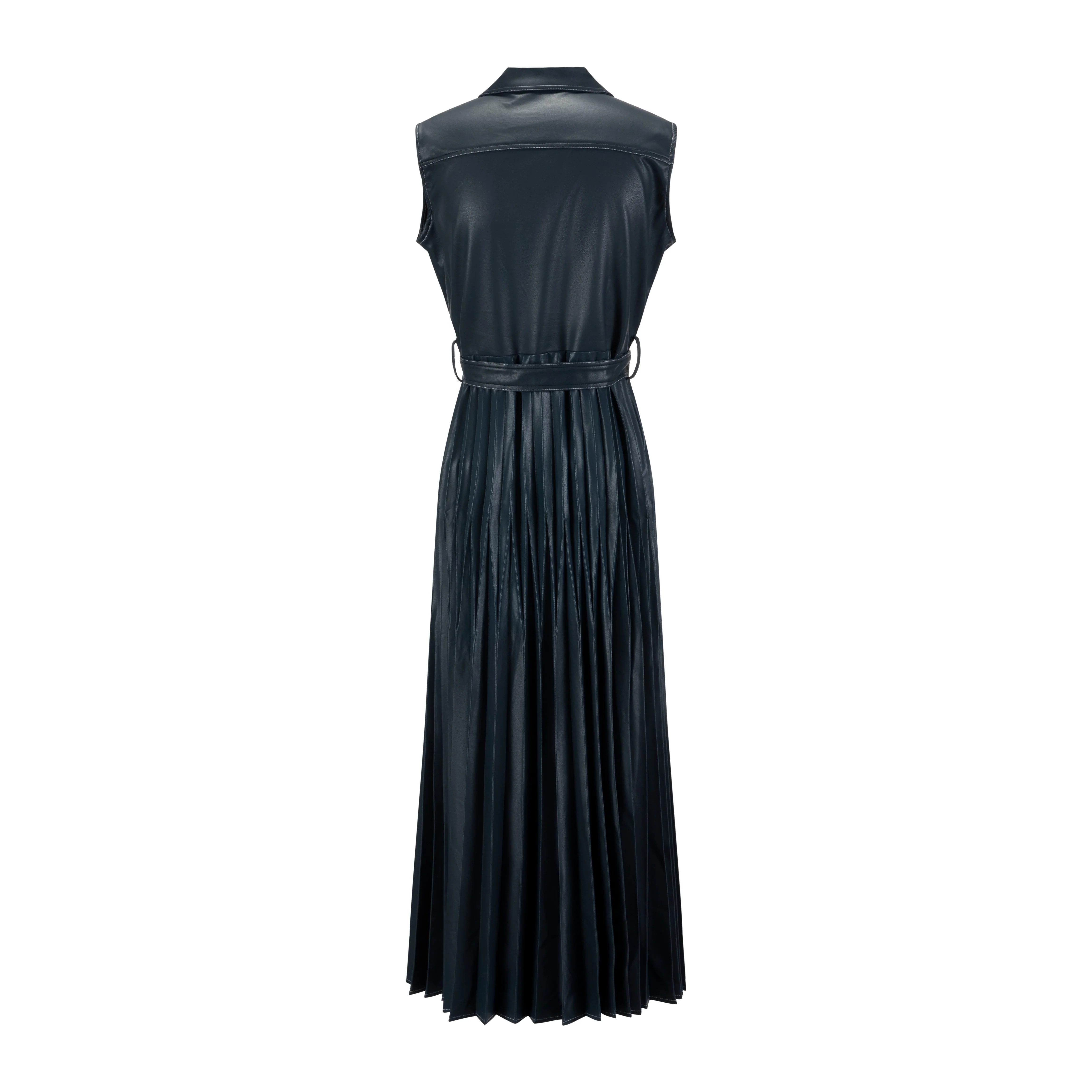Pleated Leather Jumper - Blue - Image 3