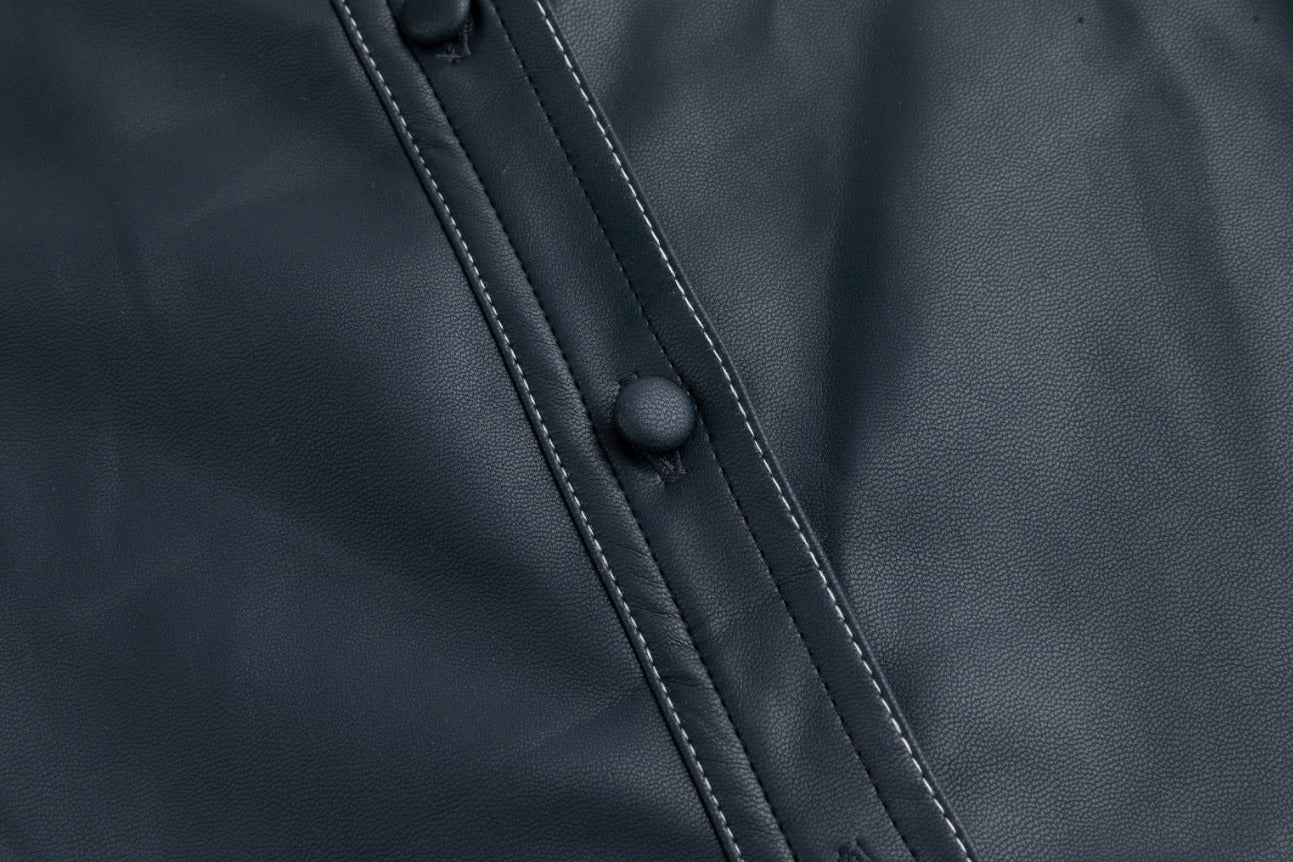 Pleated Leather Jumper - Blue - Image 5