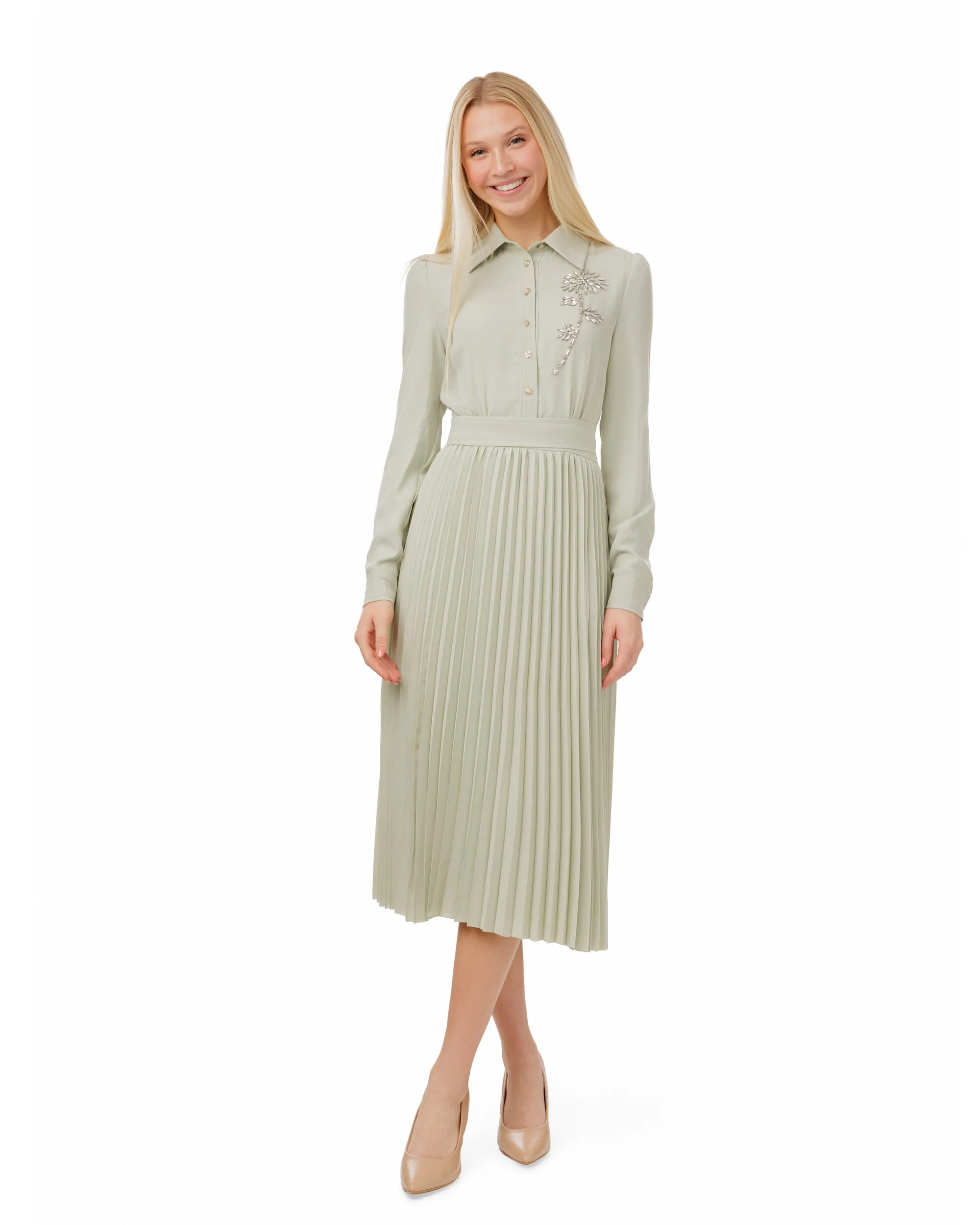 Pleated Shirt Top Diamond Flower Dress