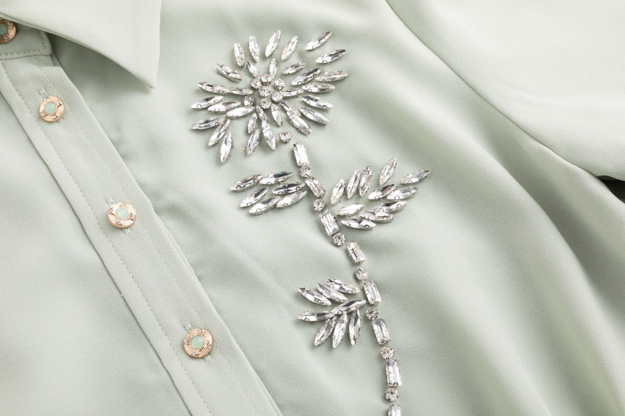 Pleated Shirt Top Diamond Flower Dress - Image 4