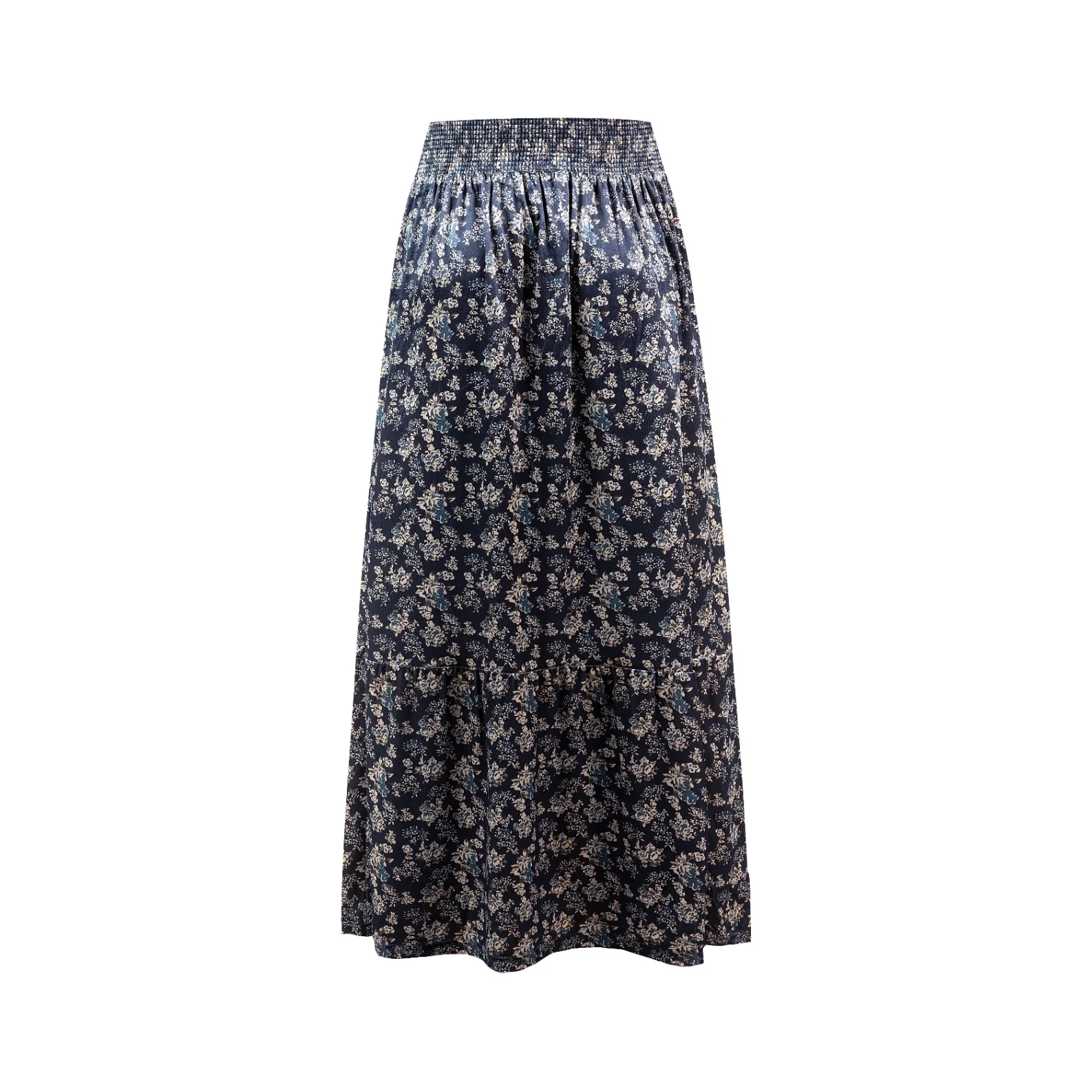 Printed Velvet Skirt With Smocked Waist Band - Image 3