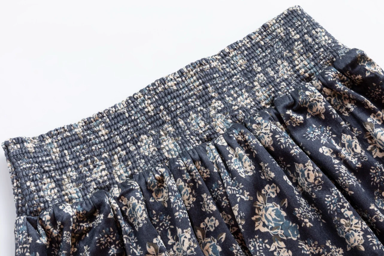 Printed Velvet Skirt With Smocked Waist Band - Image 4