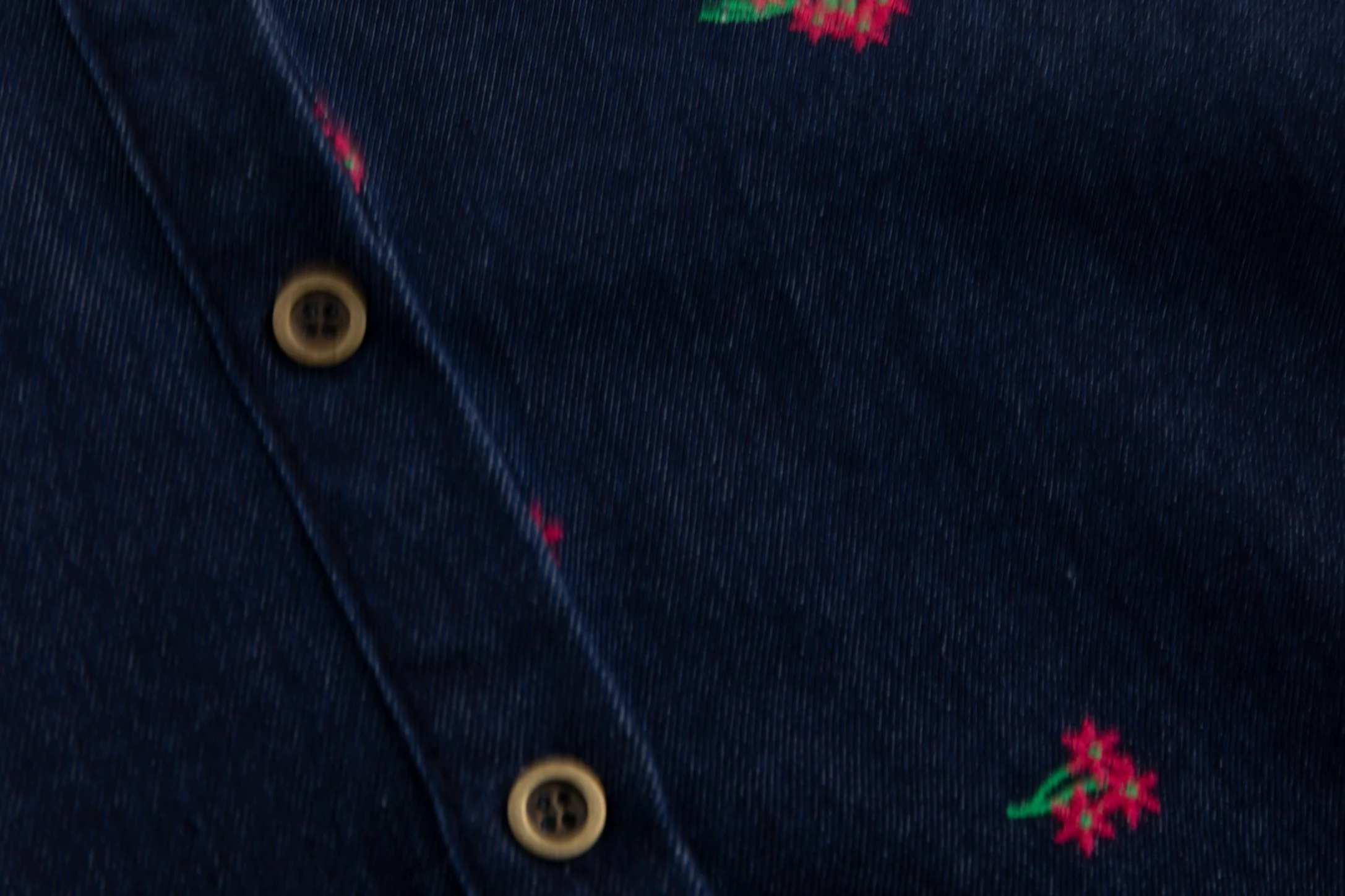 Red Flowers Embroidered Denim Top - Dark Blue - Image 4