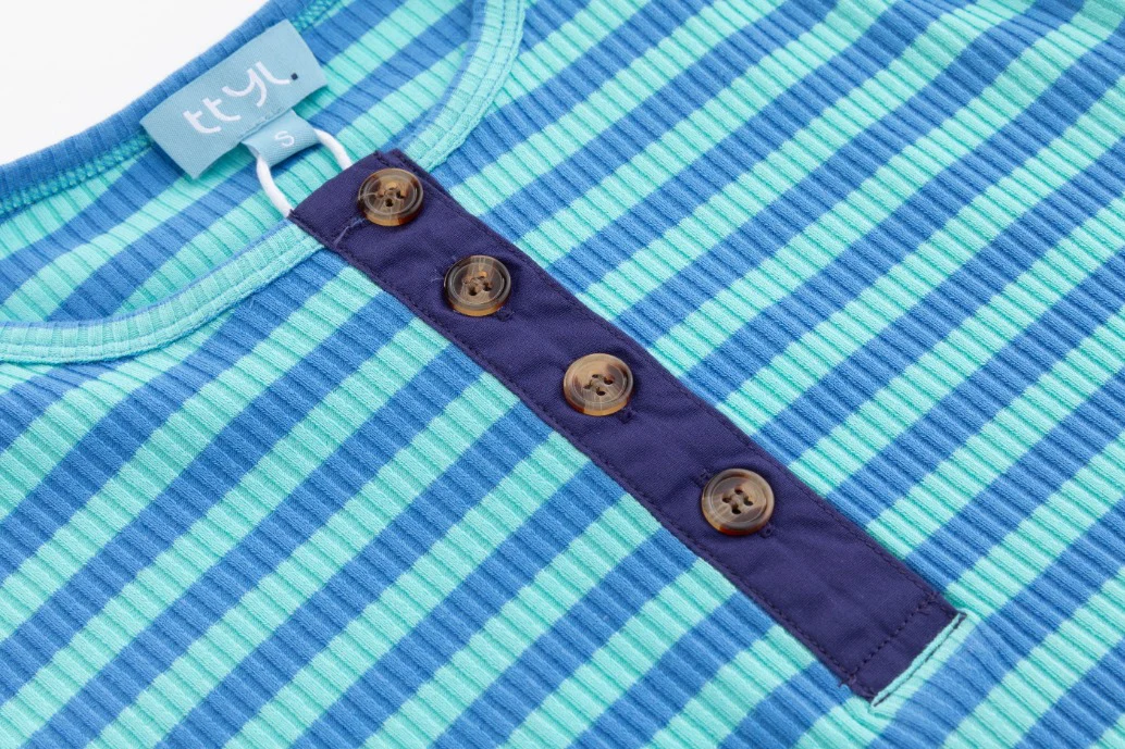 Ribbed Striped T-Shirt With Elbow Patches - Teal/Light Blue - Image 7