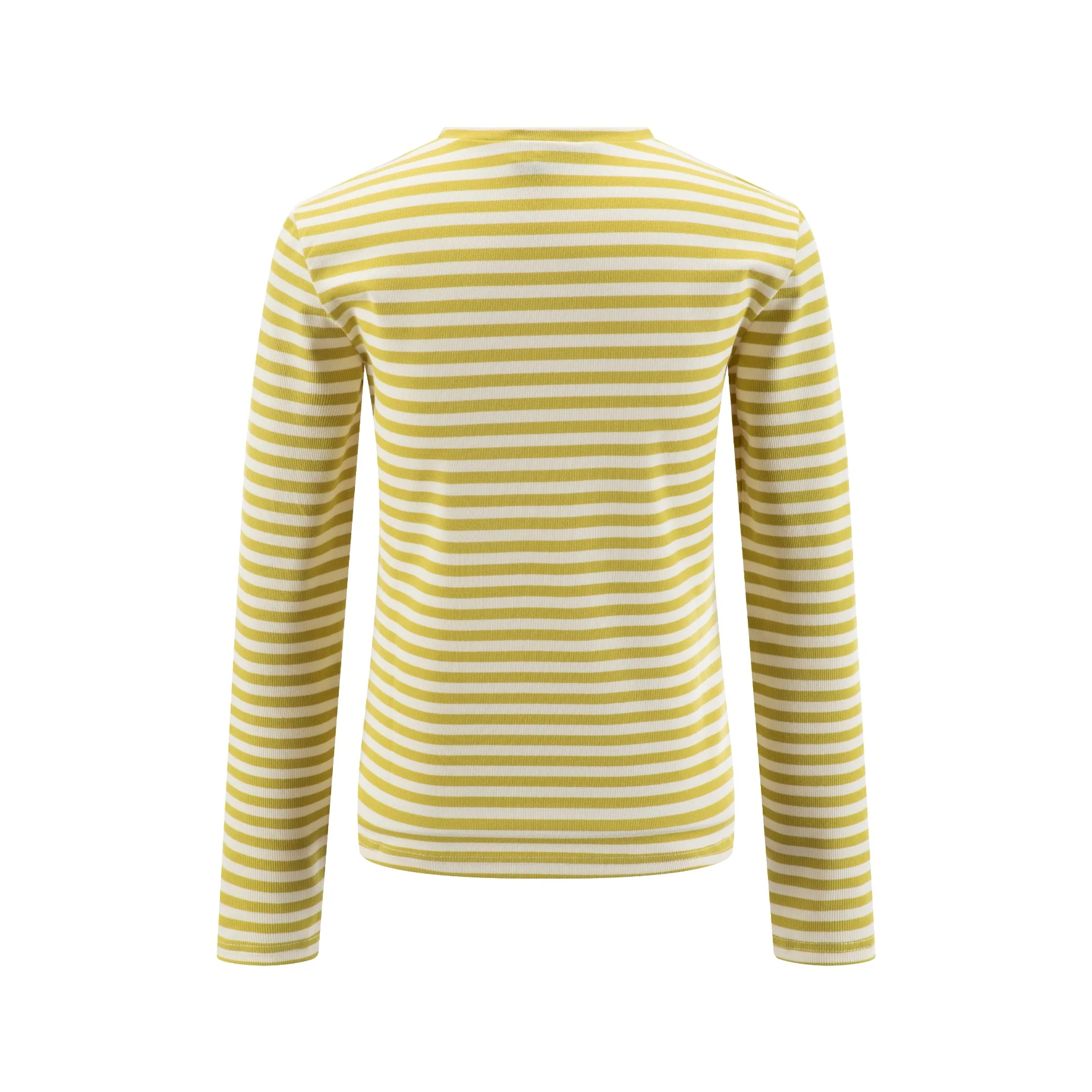 Ribbed V-Neck T-Shirt - Cream/Lime - Image 2