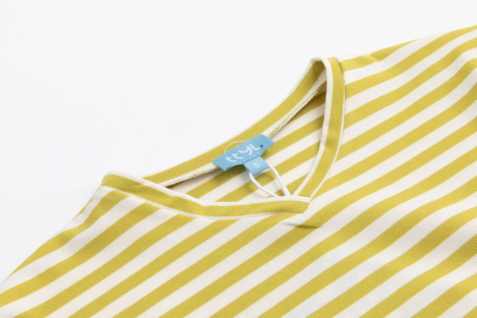 Ribbed V-Neck T-Shirt - Cream/Lime - Image 4