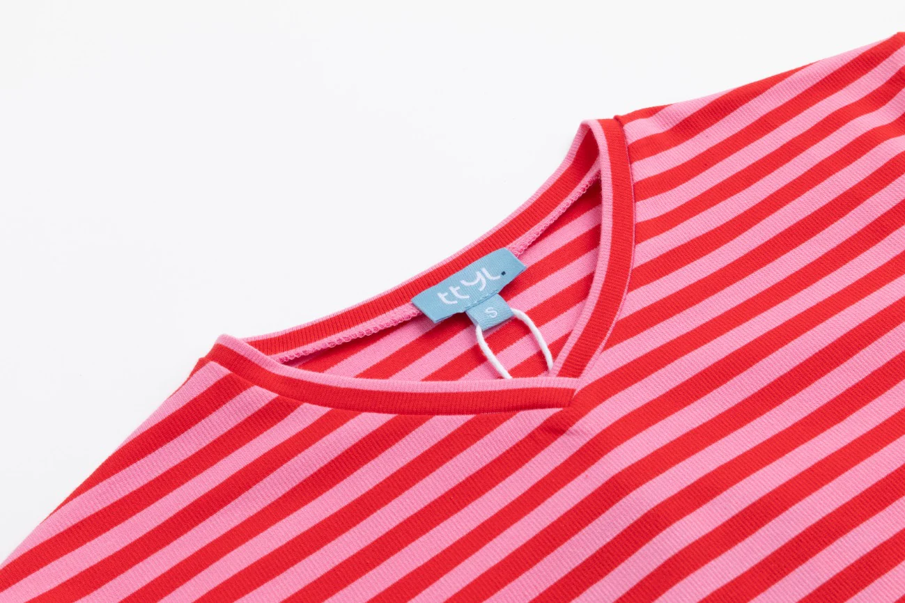 Ribbed V-Neck T-Shirt - Pink/Red - Image 4