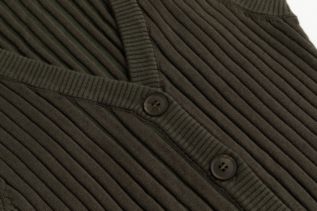 Ribbed Vest Wooden Buttons - Sage - Image 4