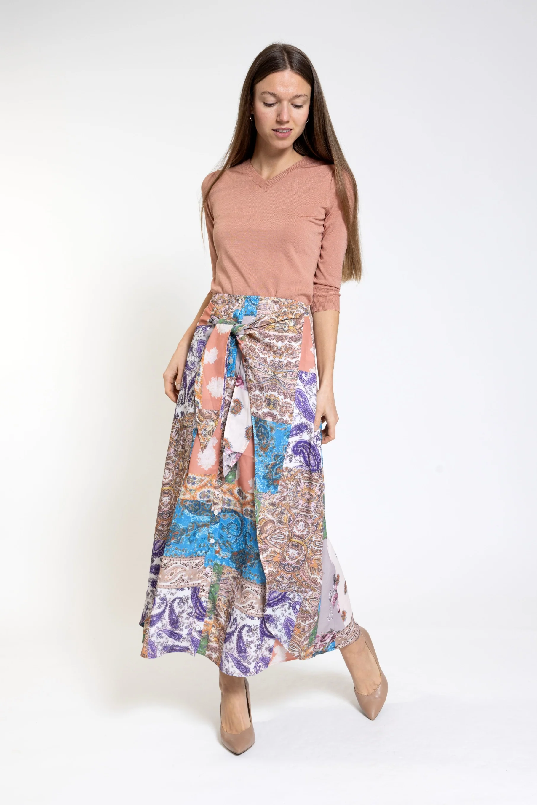 Salmon V Neck Knit Top - Image 3