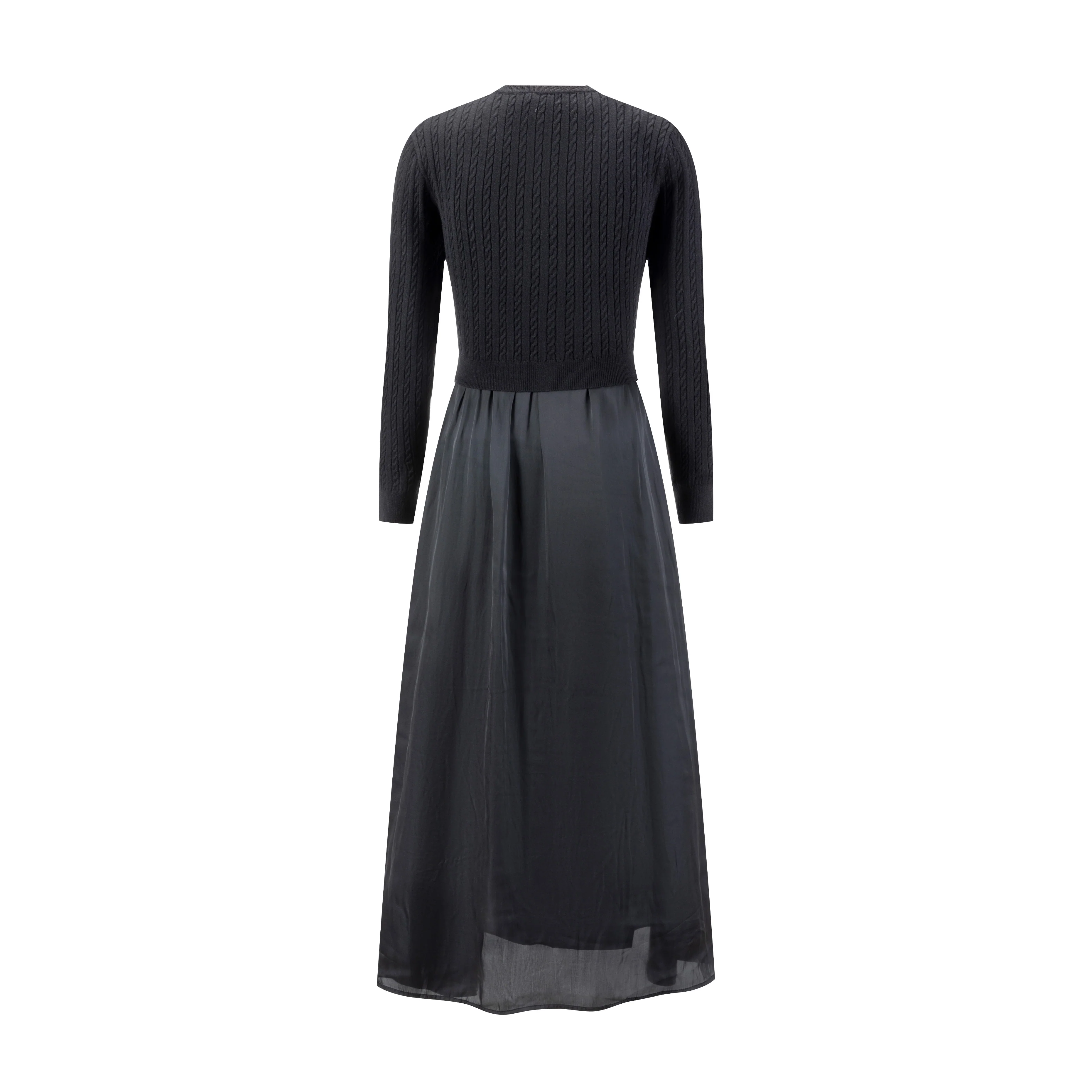 Satin Dress With Knit Floral Overlay - Grey - Image 3