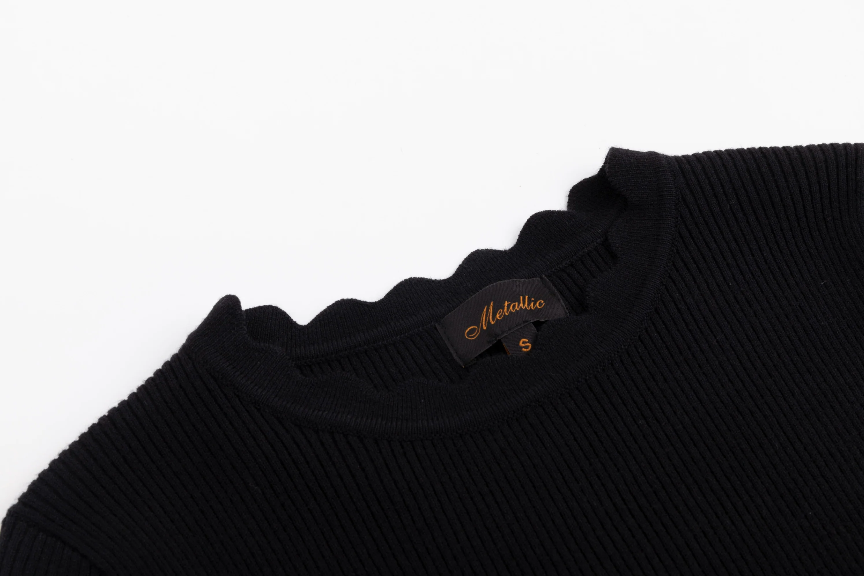 Scalloped Basic Sweater - Black - Image 5