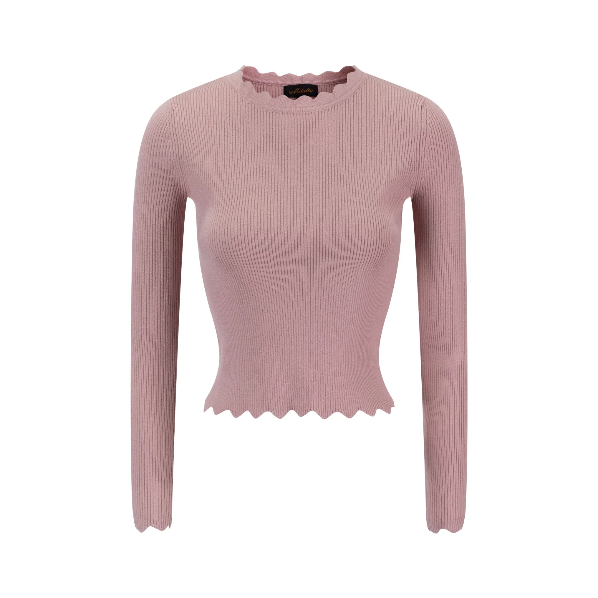 Scalloped Basic Sweater - Pink - Image 2