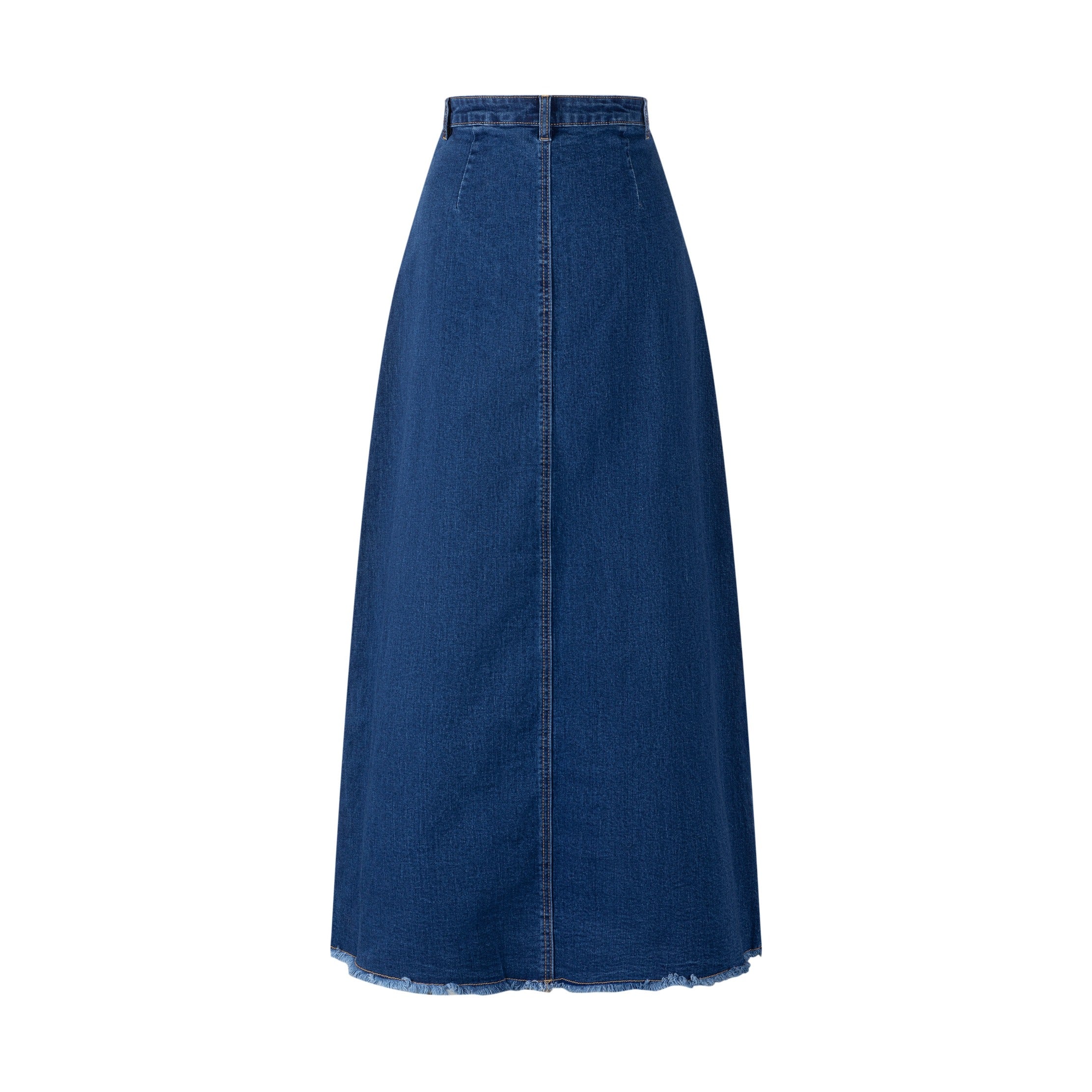 Side Frayed Denim Skirt - Blue Denim - Image 3
