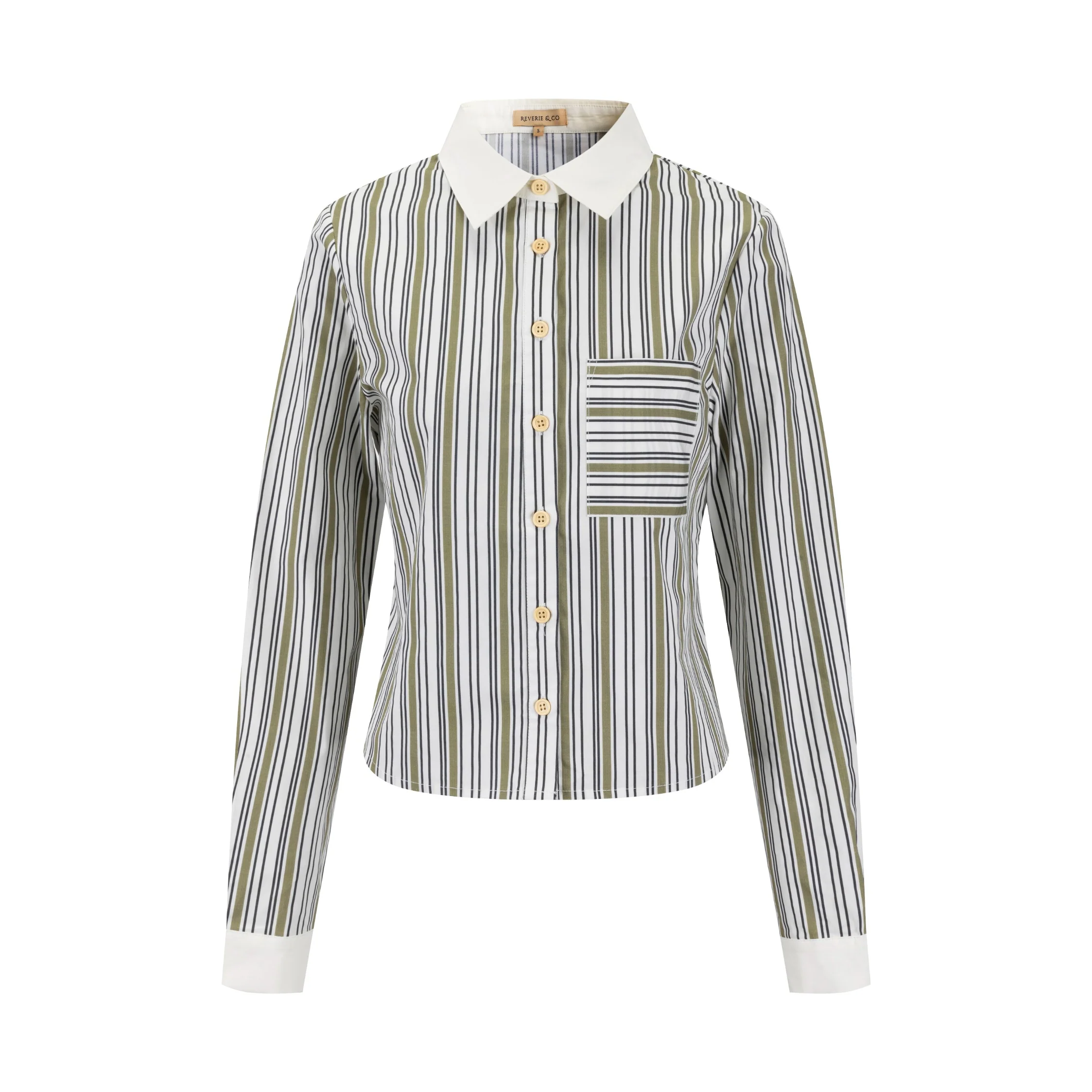 Solid Collar Striped Blouse - Green Moss - Image 2