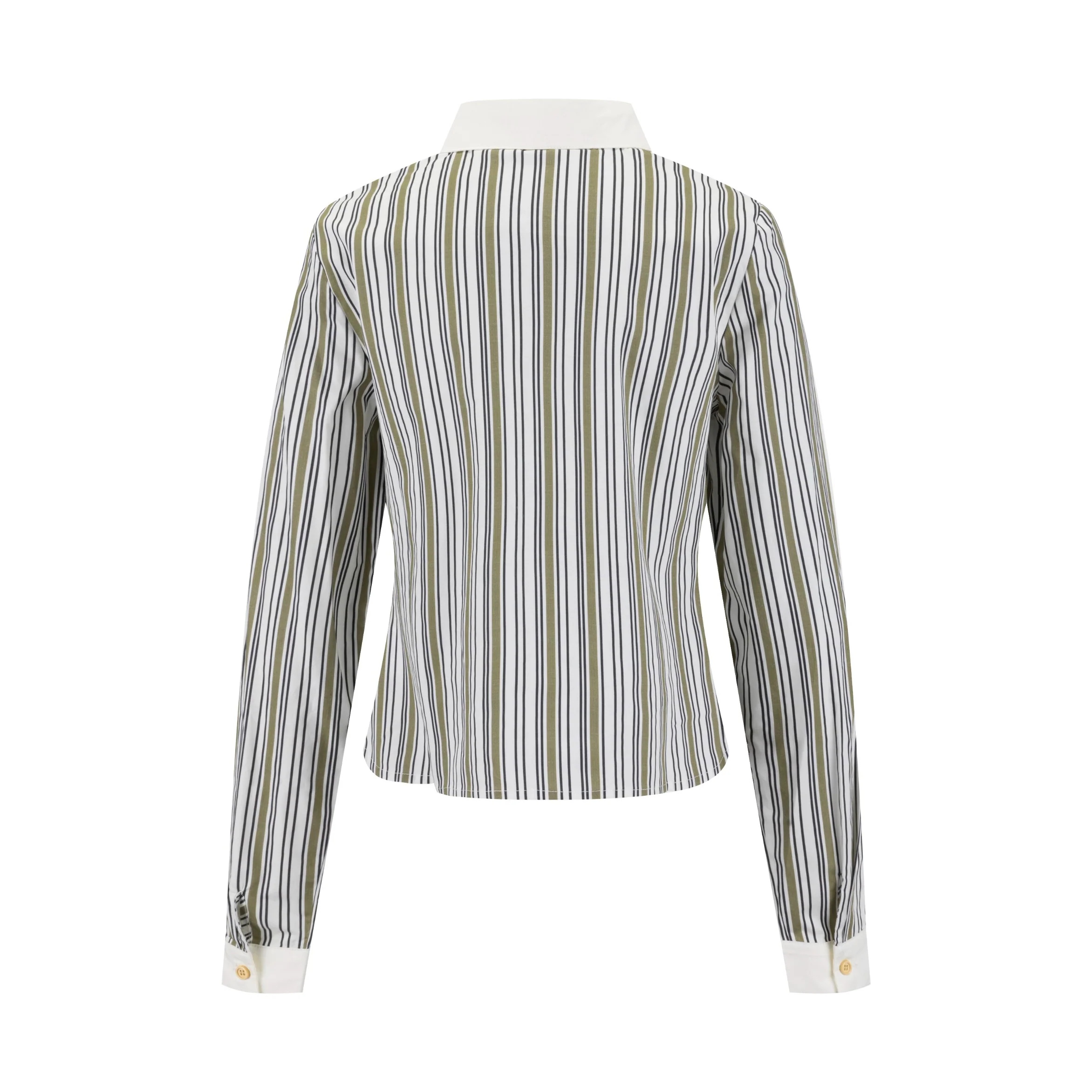 Solid Collar Striped Blouse - Green Moss - Image 3