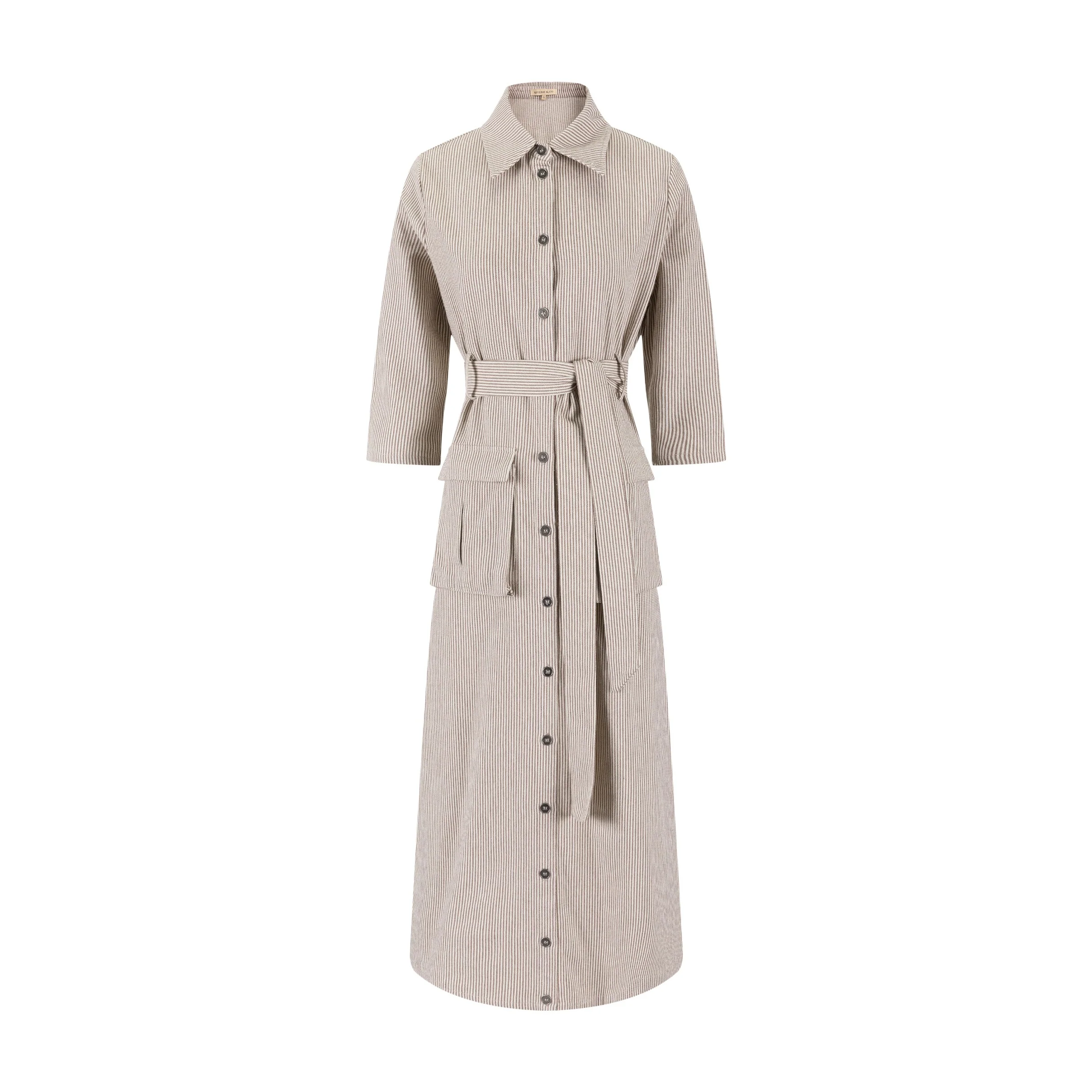 Stripe Pocket Dress - Rust And White - Image 2