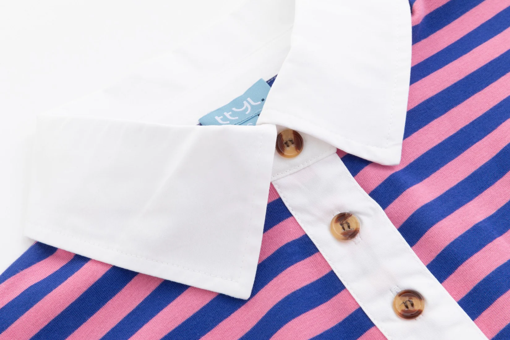 Striped Boxy Polo T-Shirt - Blue/Pink - Image 5