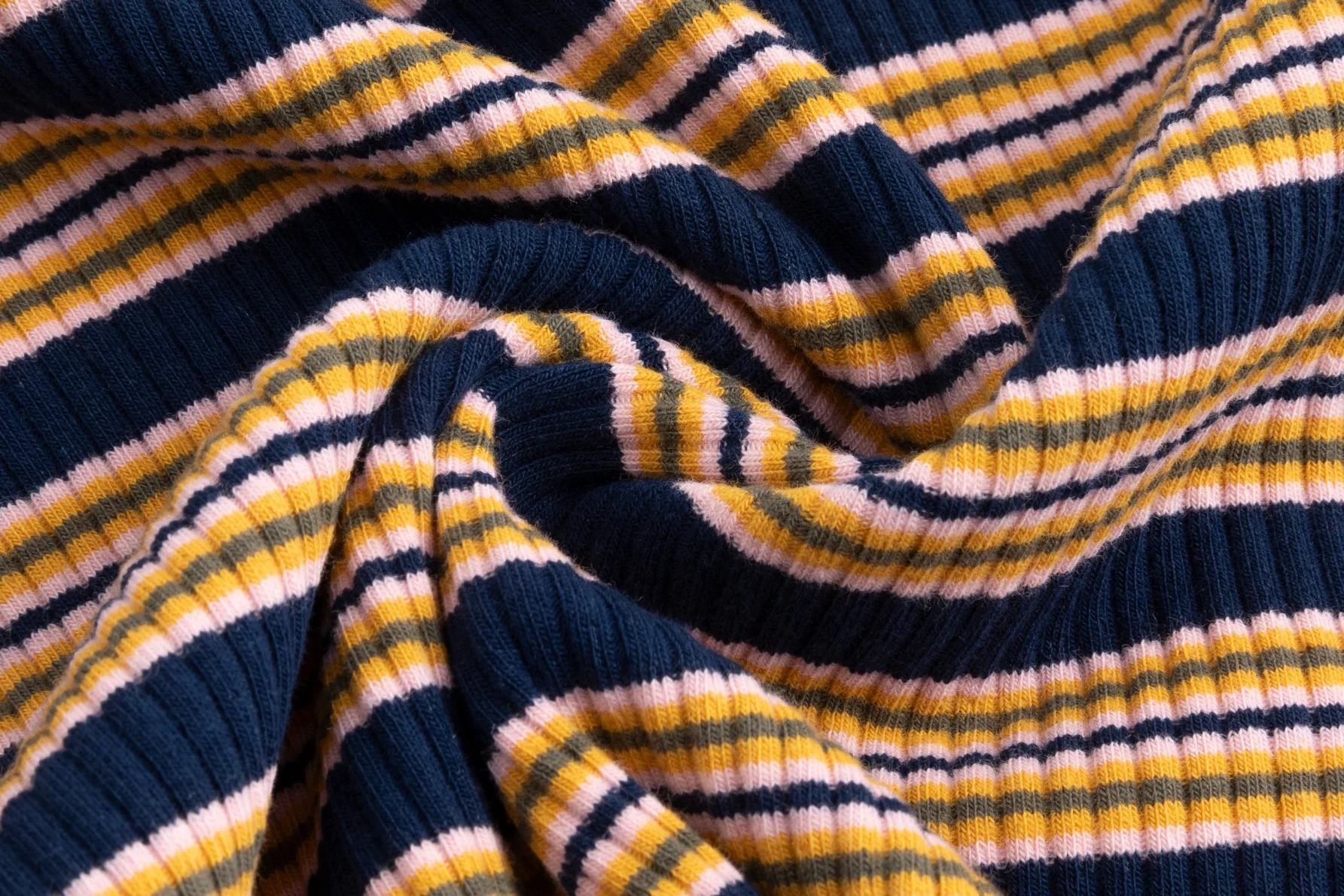 Striped Ribbed Polo T-Shirt - Navy/Orange - Image 4