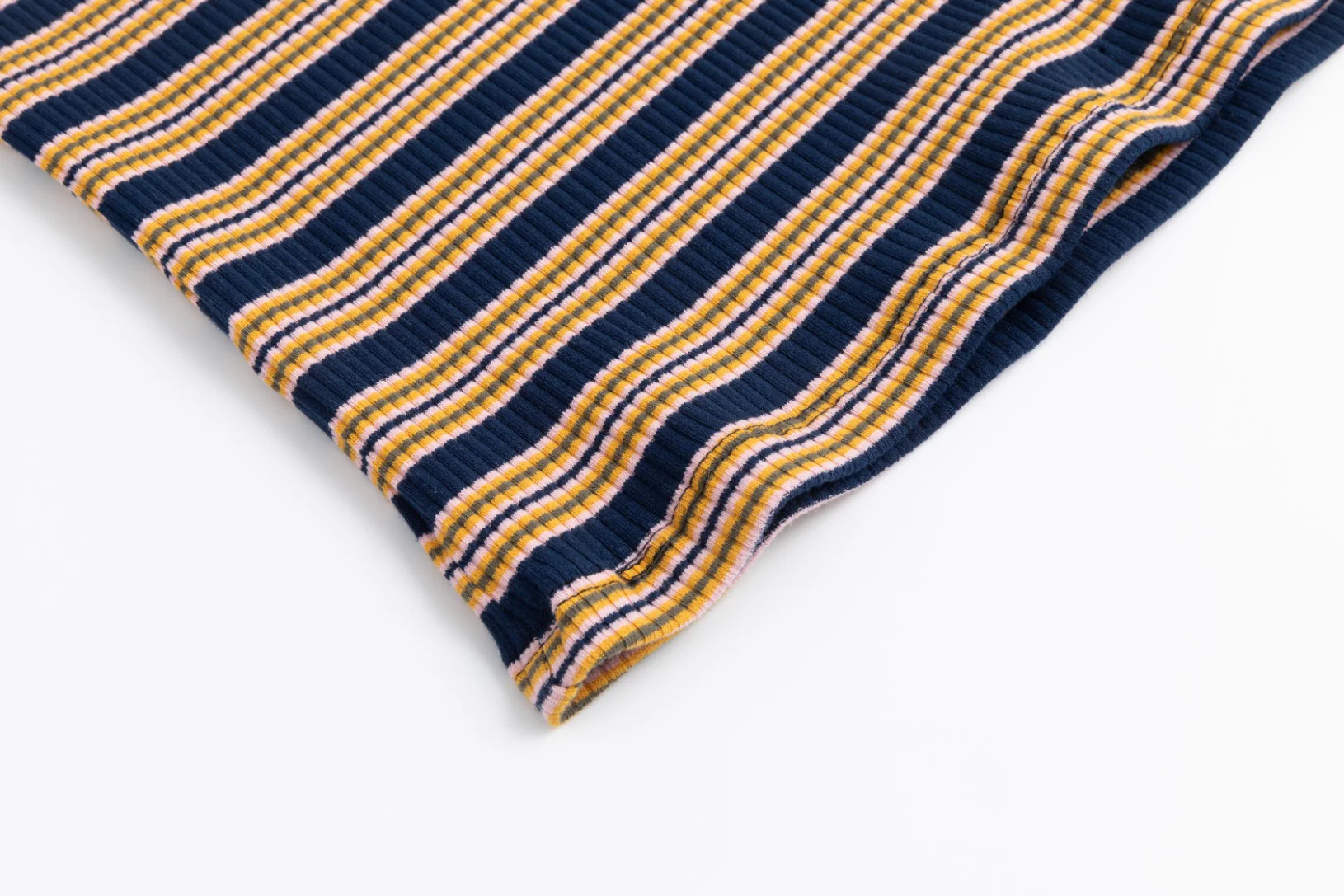 Striped Ribbed Polo T-Shirt - Navy/Orange - Image 5