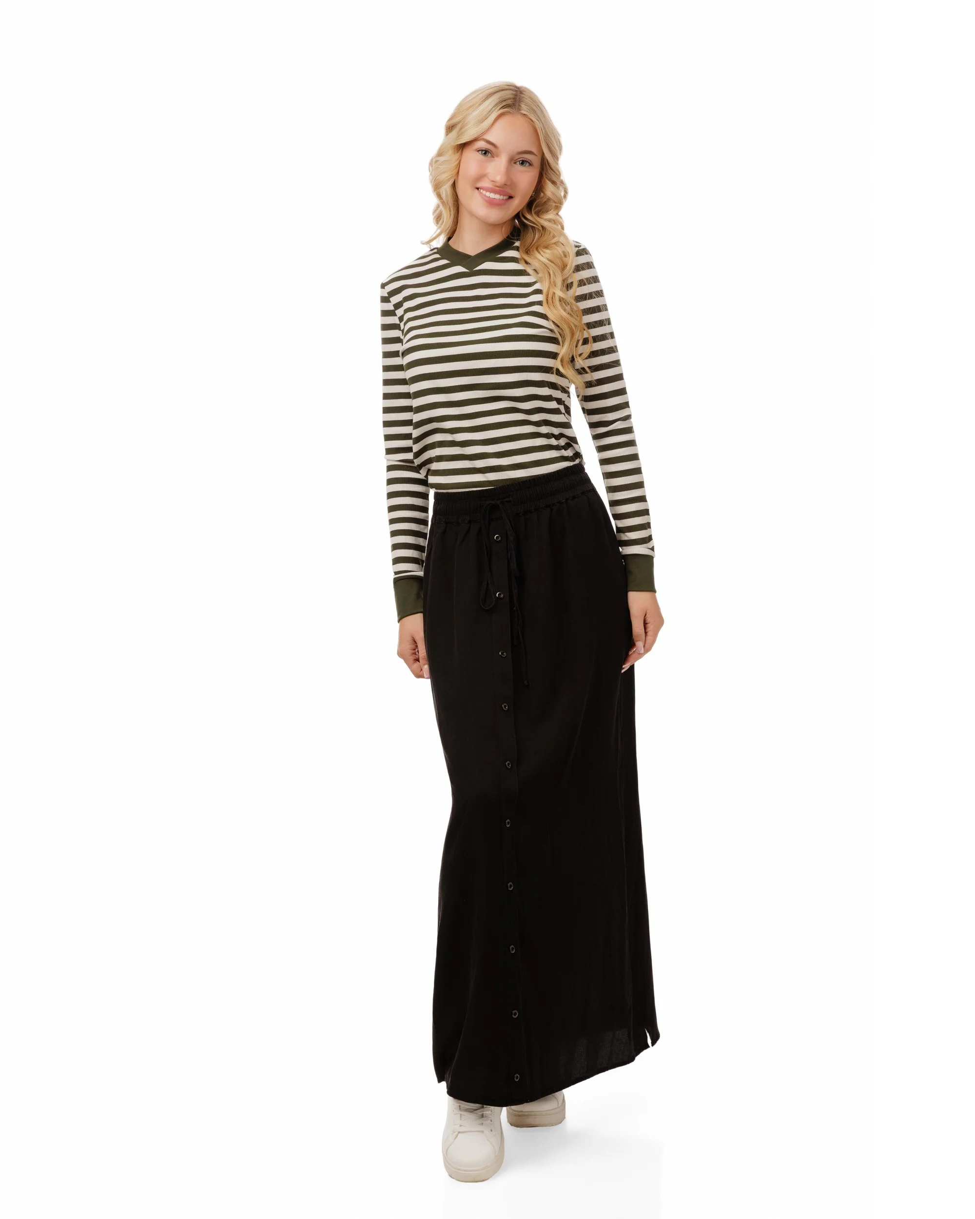 Striped V-Neck Top - Green
