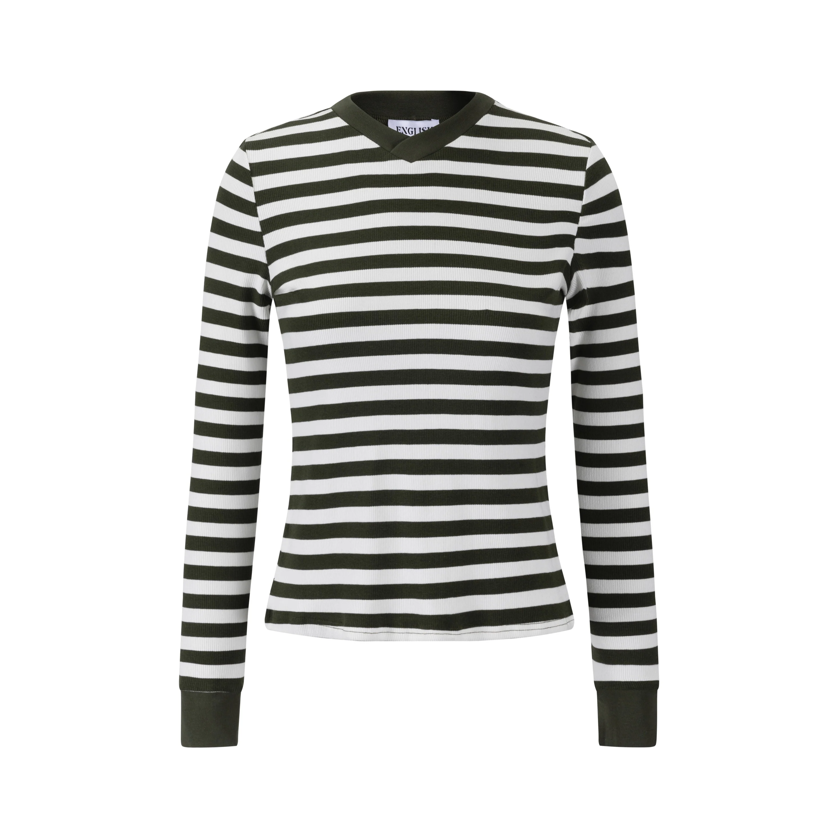 Striped V-Neck Top - Green - Image 2