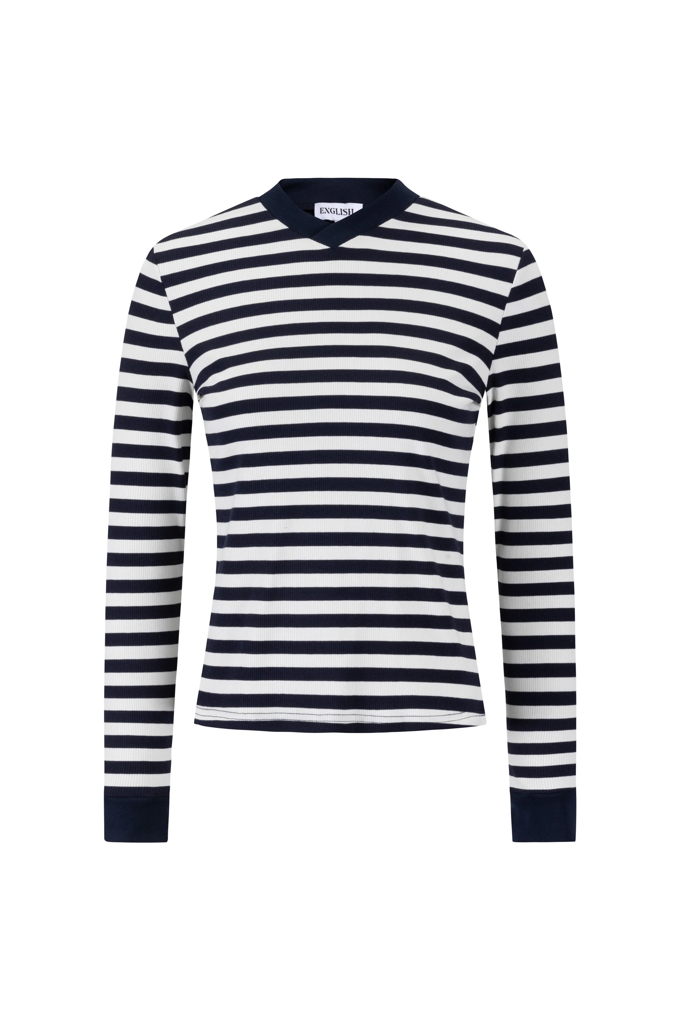 Striped V-Neck Top - Navy - Image 2