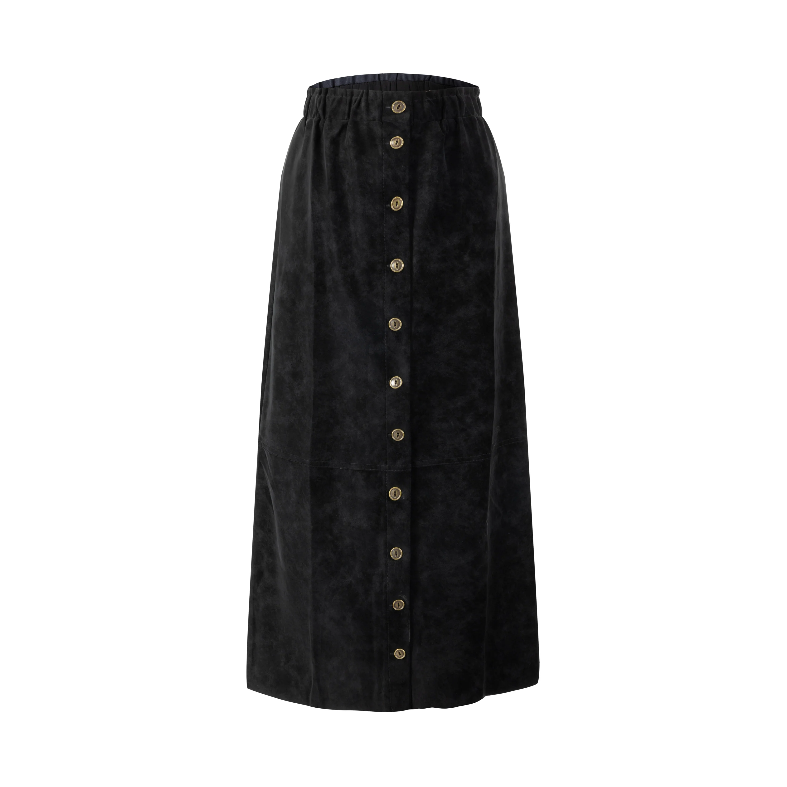 Suede Button Down Midi Skirt - Black - Image 2