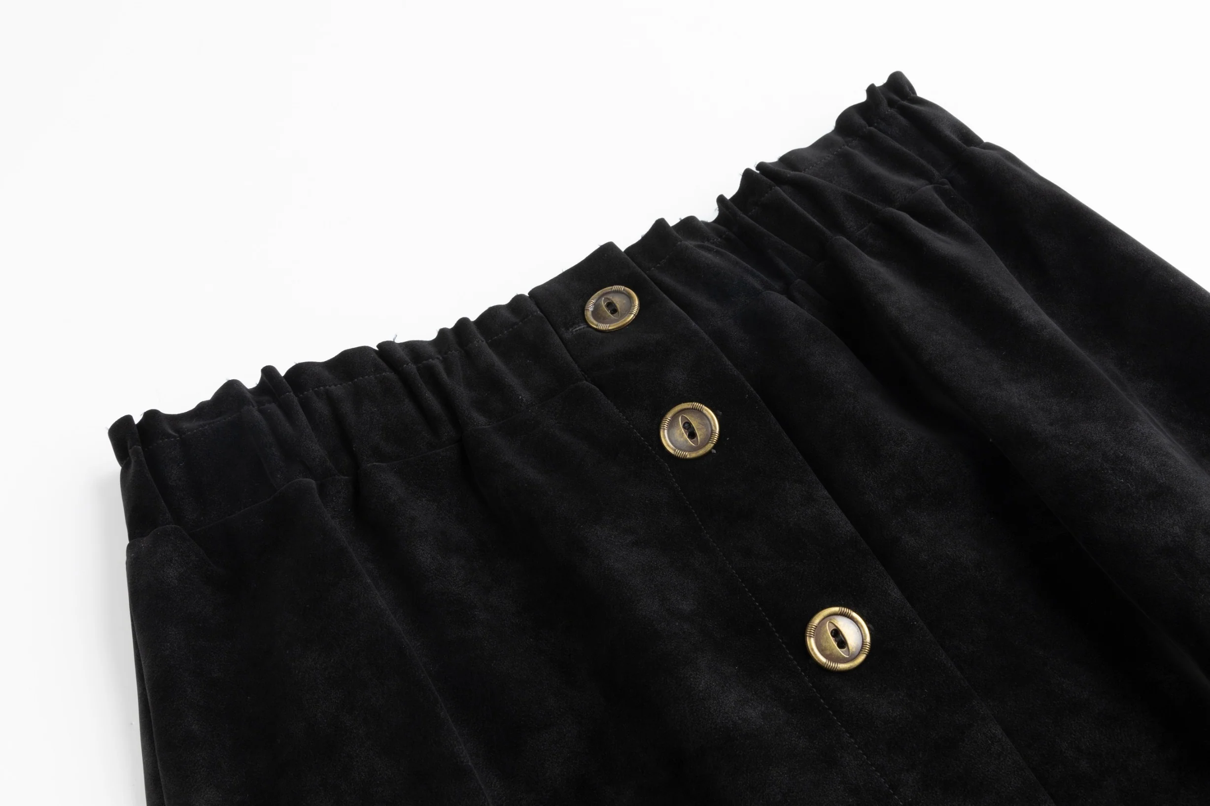 Suede Button Down Midi Skirt - Black - Image 4