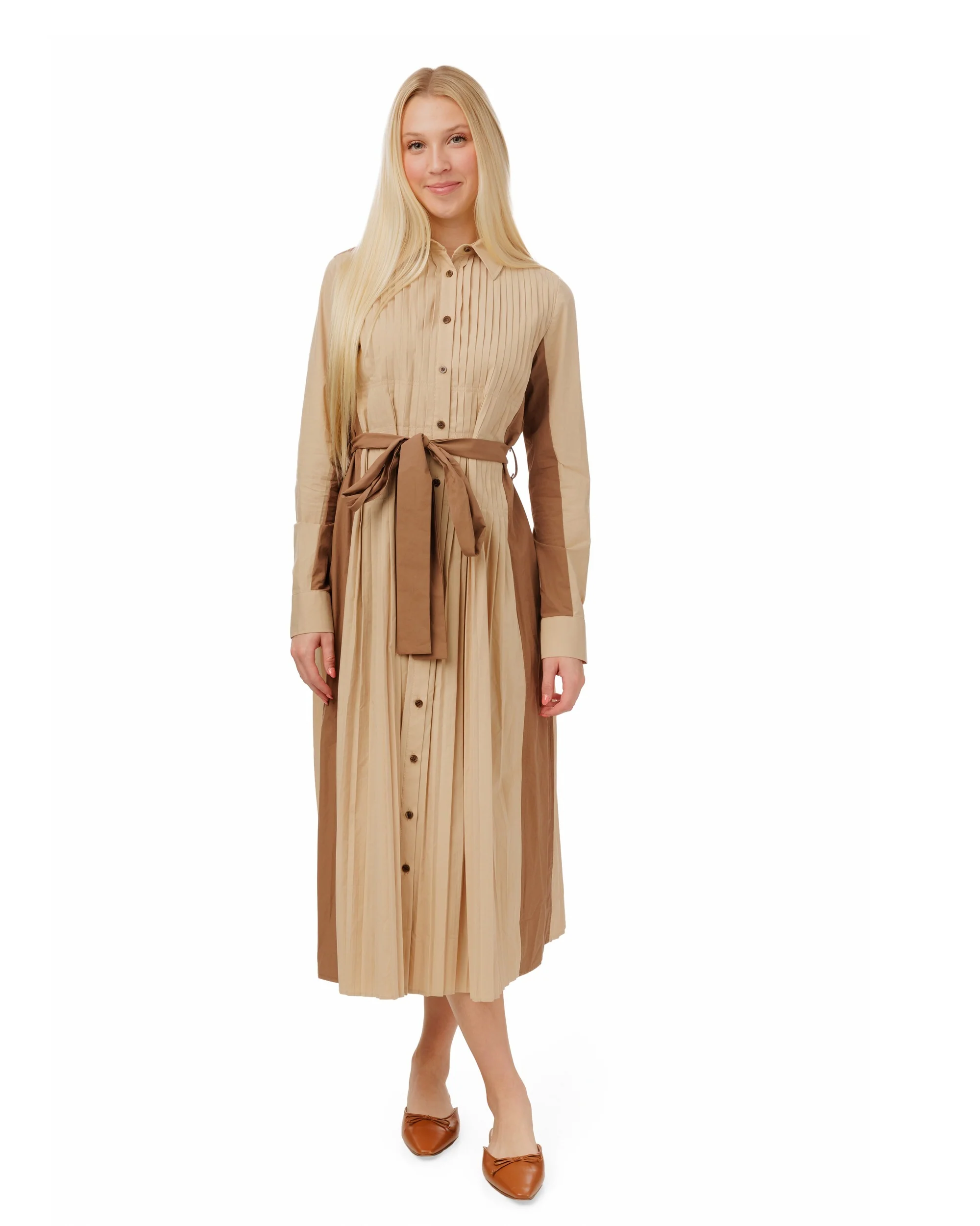 Tan And Brown Cotton Dress