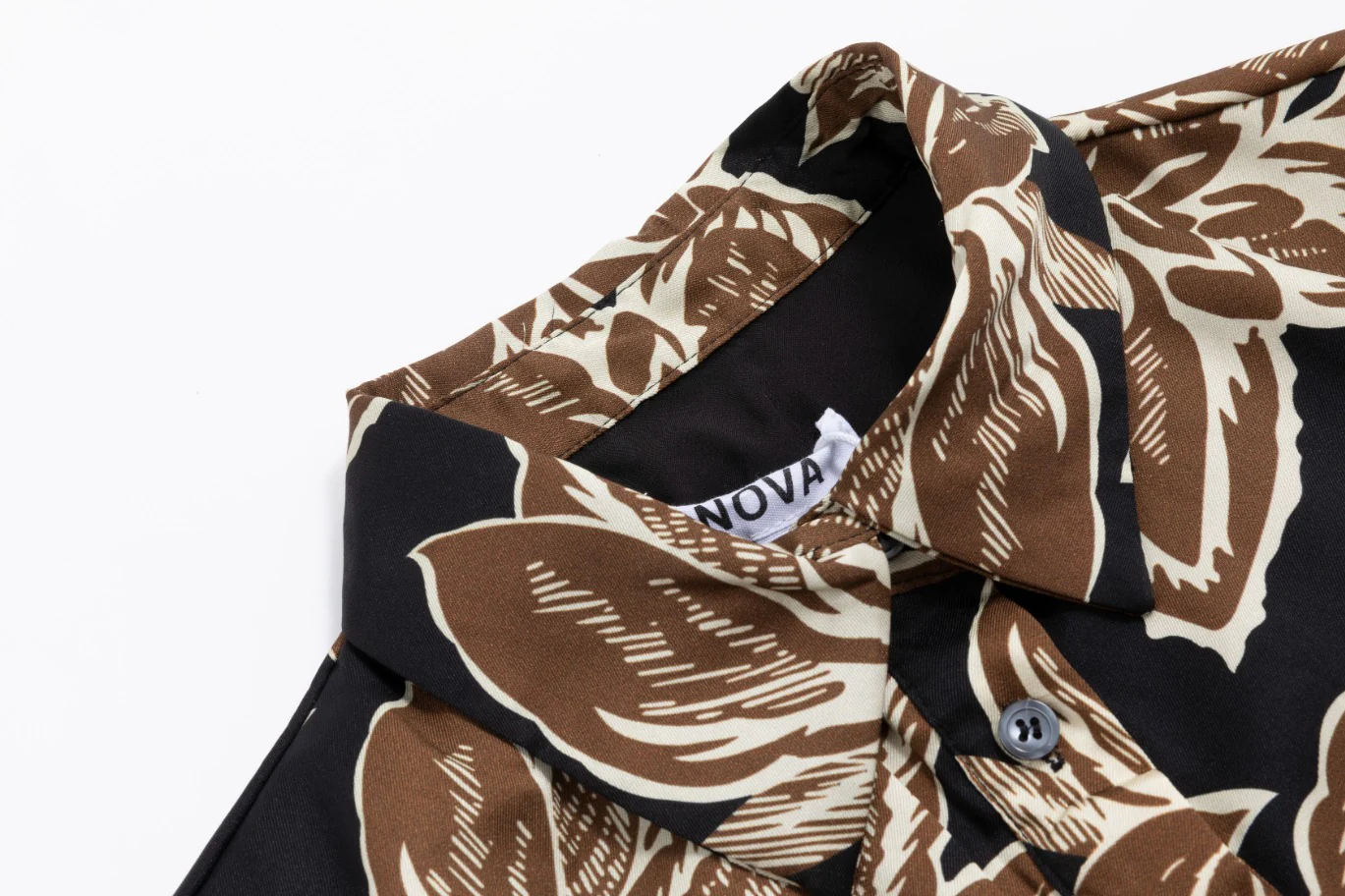 Big Flower Printed Shirt Dress - Tan - Image 4