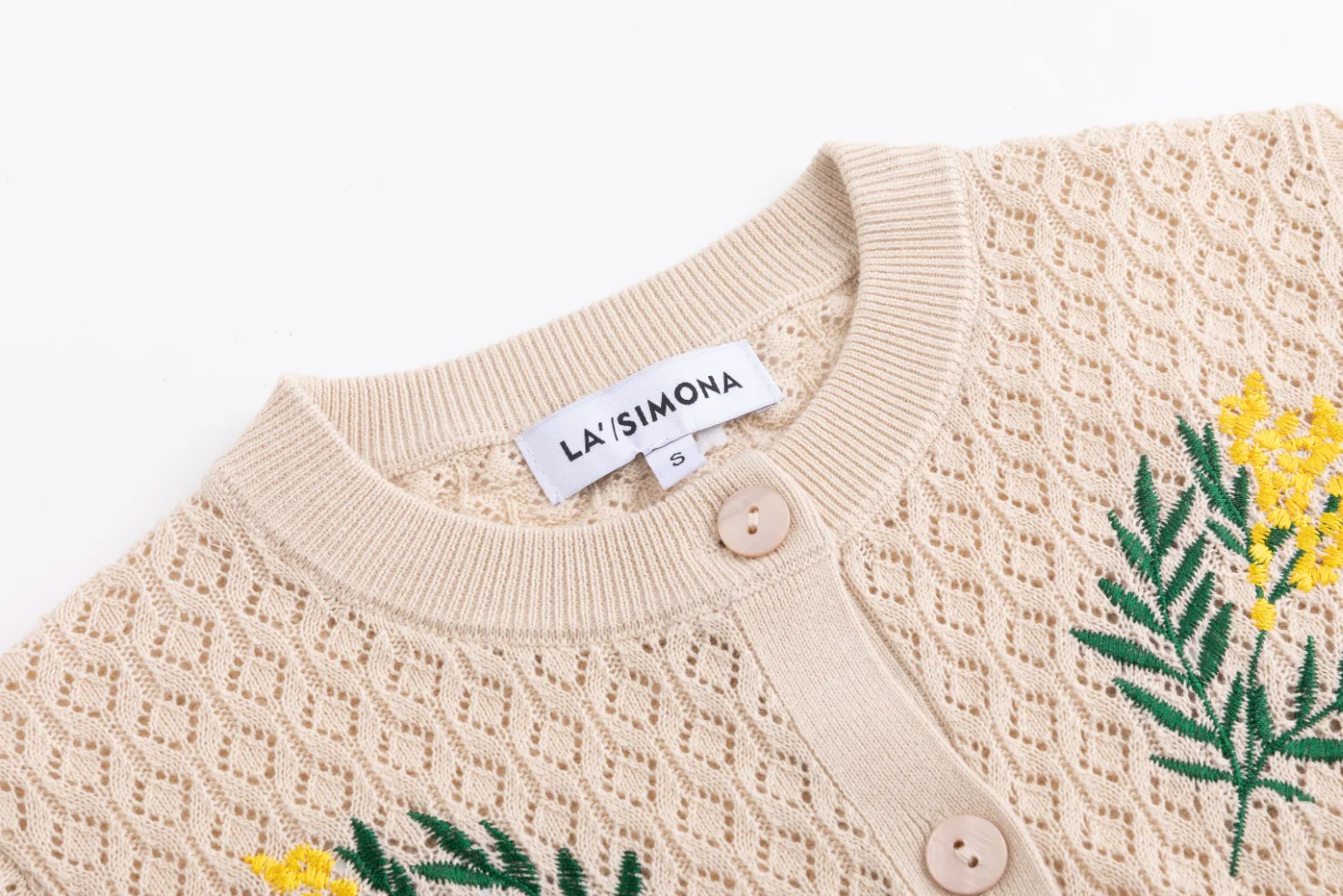 Tan Knit Textured Cardigan With Embroidered Flowers - Image 5