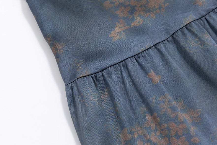 Teal Yellow Abstract Flower Printed Layer Dress - Image 6