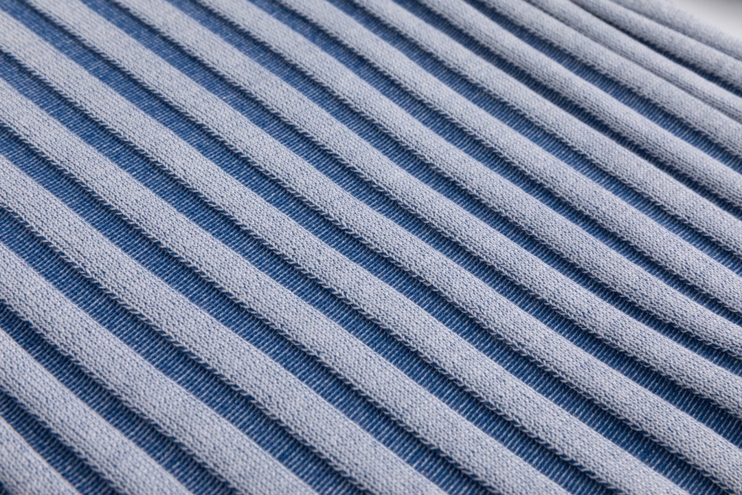 Textured Stripes Knit Top - Blue Denim - Image 5