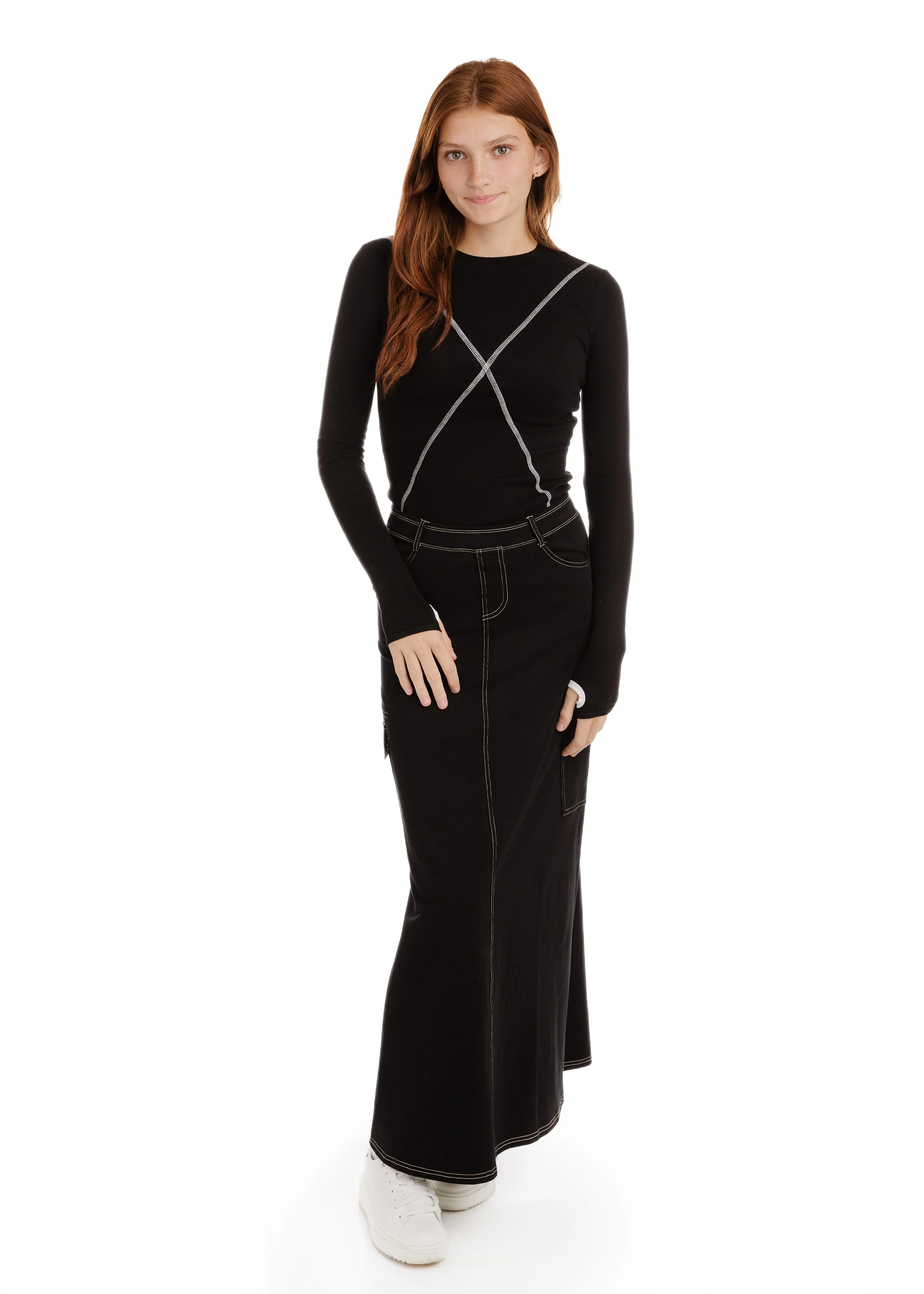 Thumbhole Criss-Cross Exposed T-Shirt - Black - Image 3
