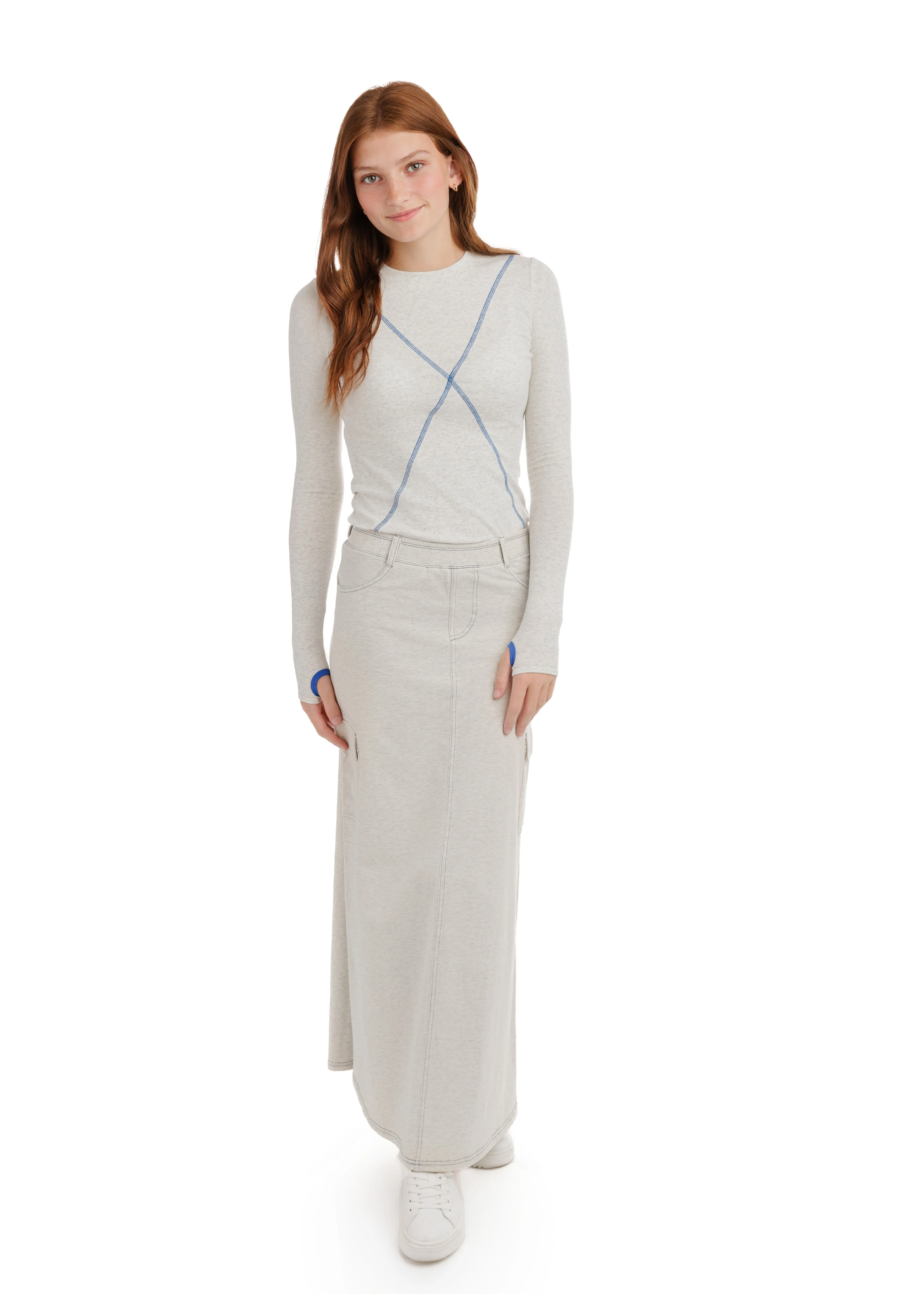 Thumbhole Criss-Cross Exposed T-Shirt - Light Grey - Image 3