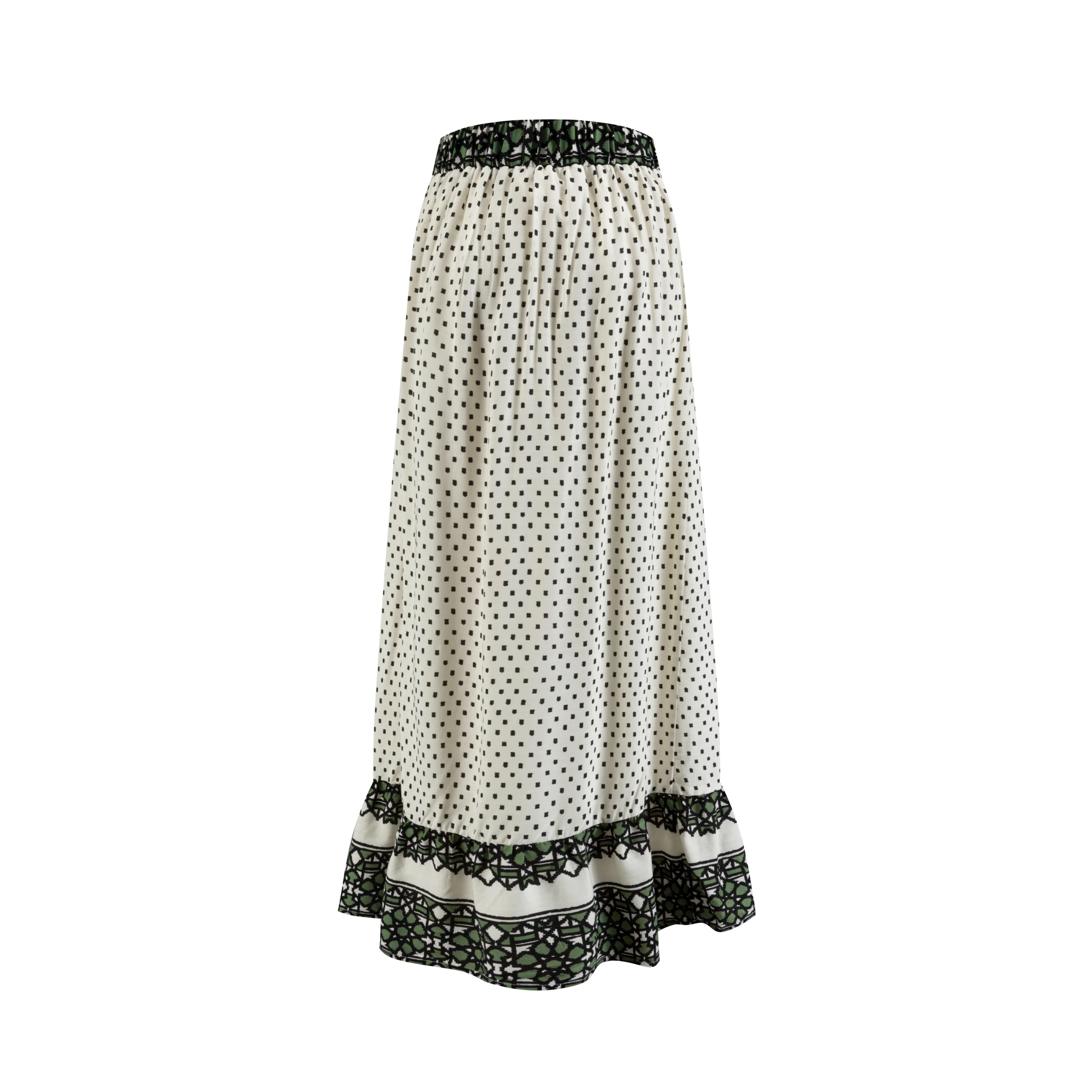 White Base Green Geometric Print Skirt - Image 3