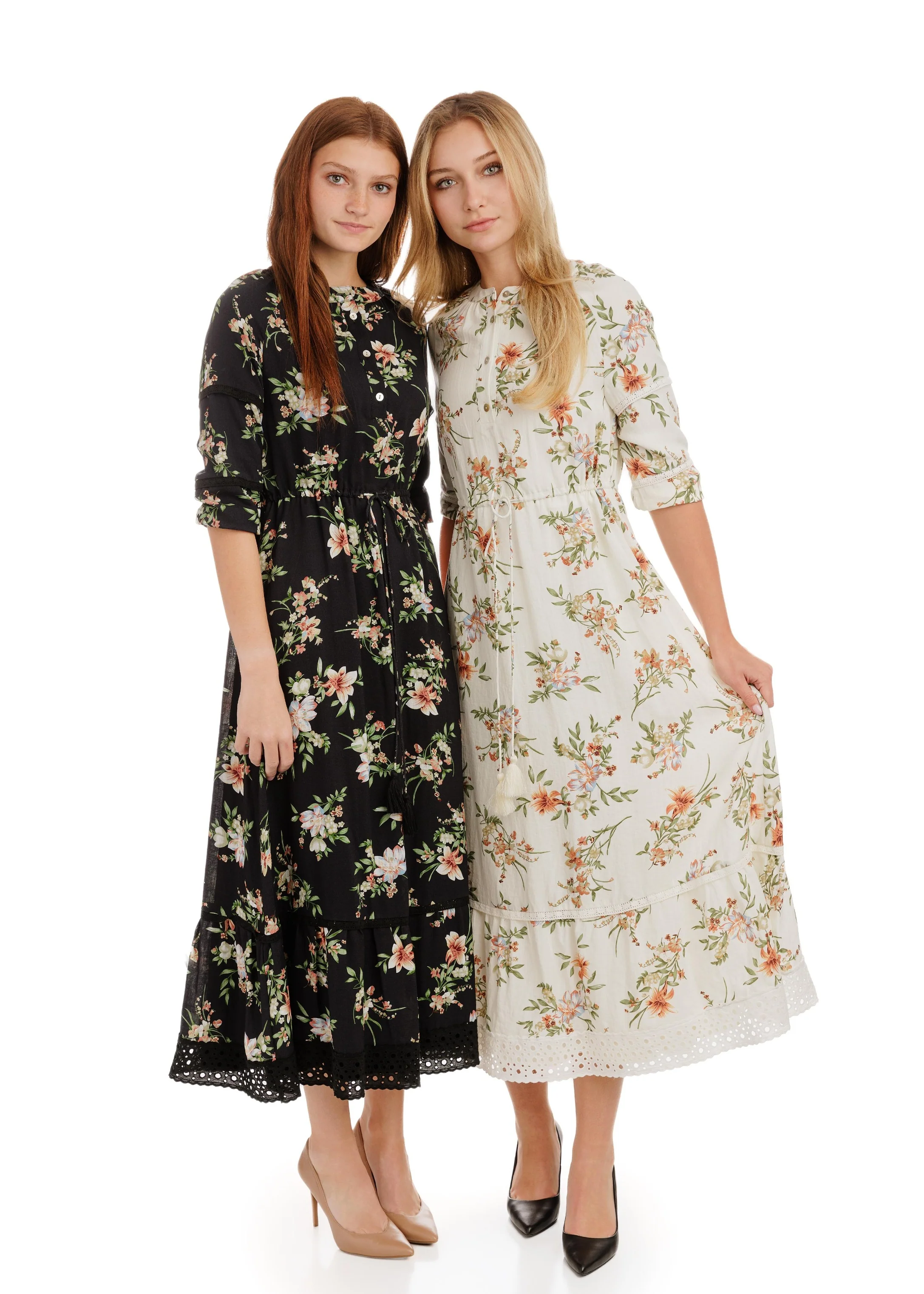 White Printed Dress With Lace Hem - Image 7