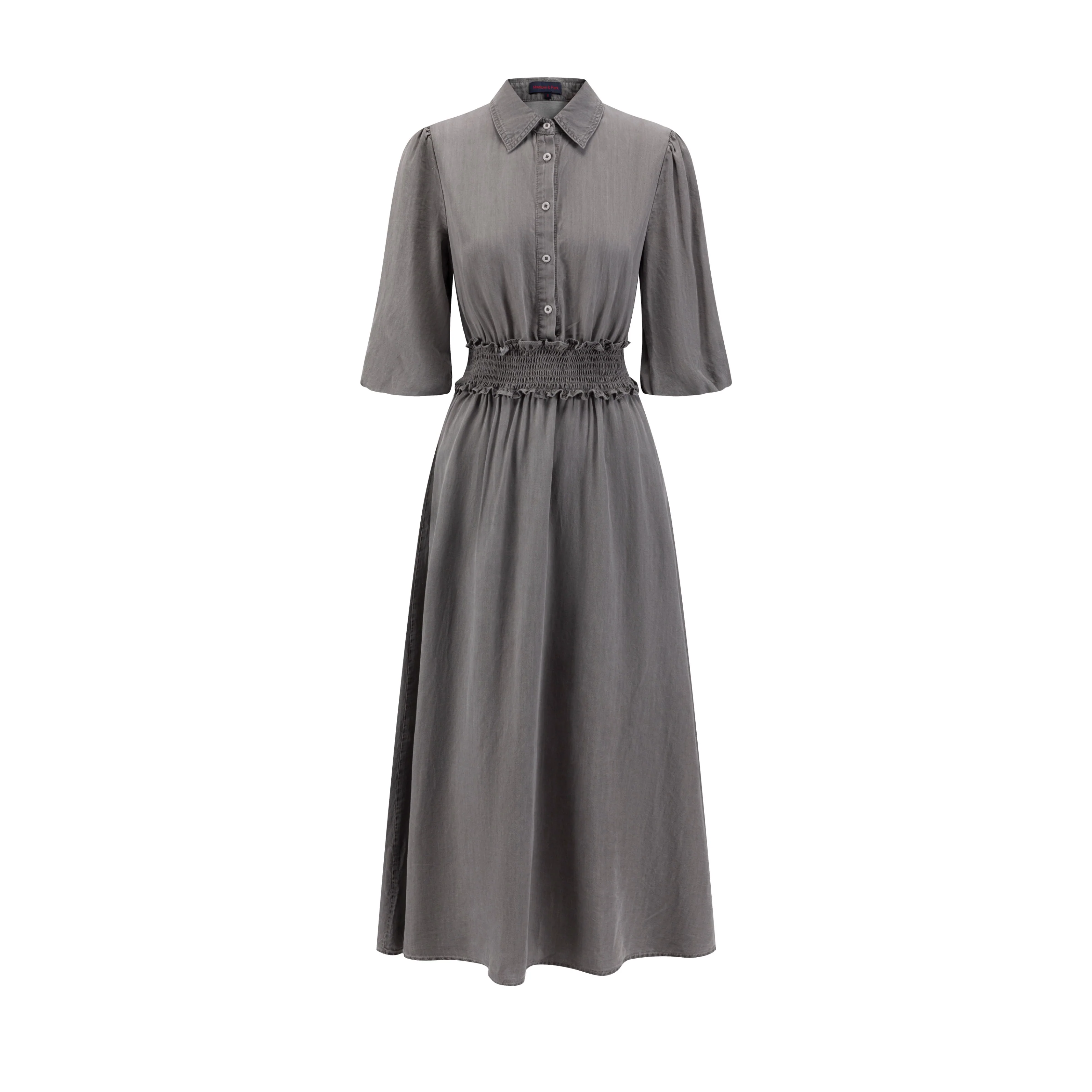 Grey Smocking Waisted Shirt Dress - Image 2