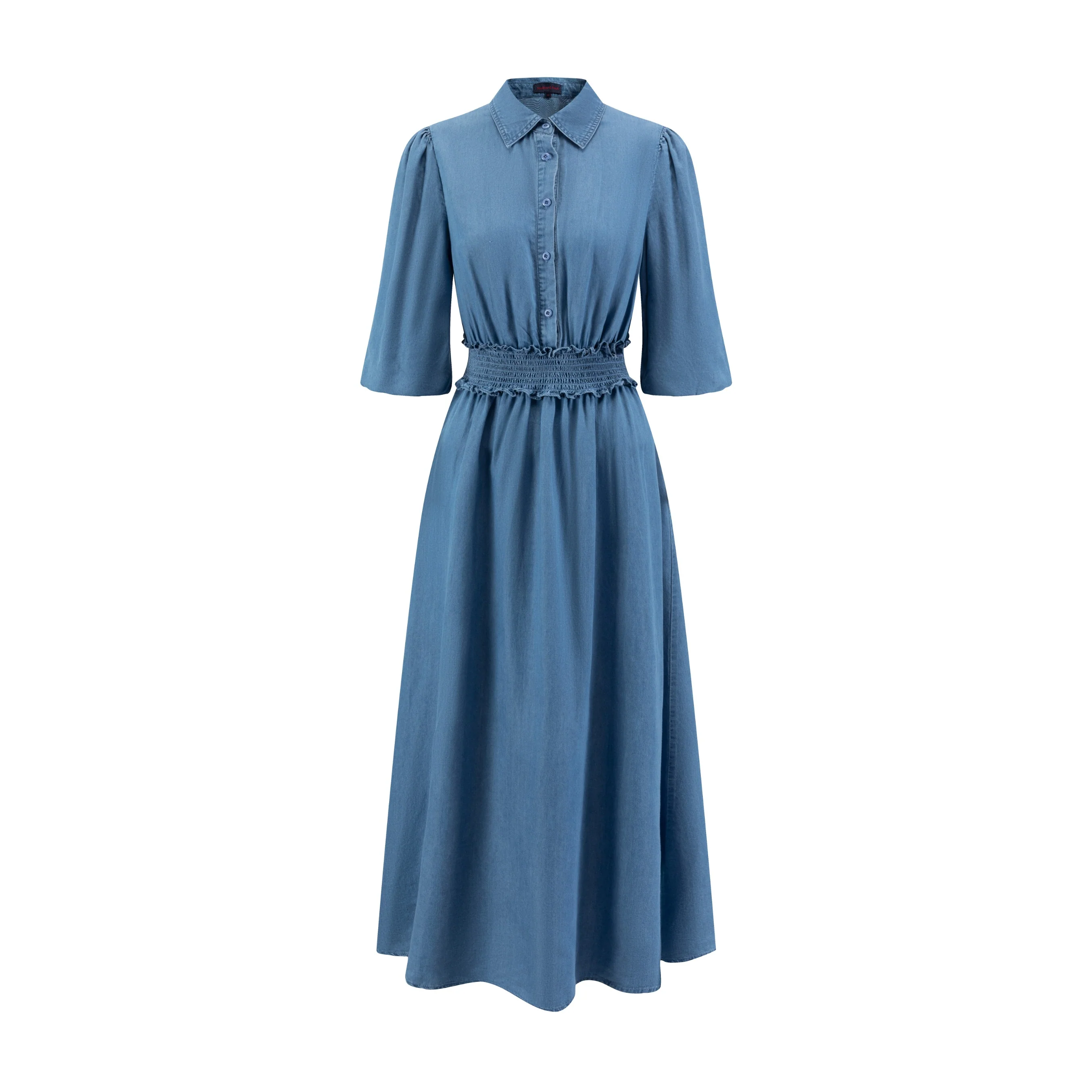 Blue Smocking Waisted Shirt Dress - Image 2