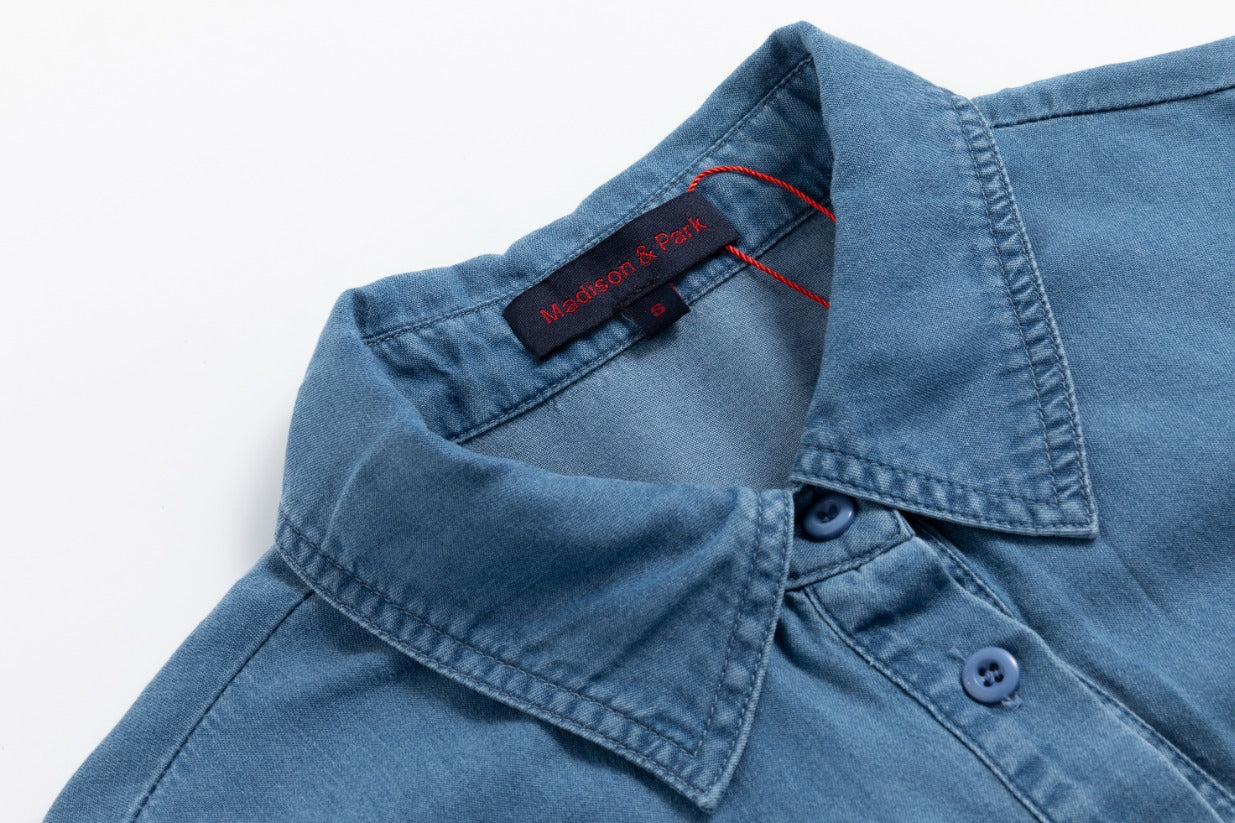 Blue Smocking Waisted Shirt Dress - Image 4