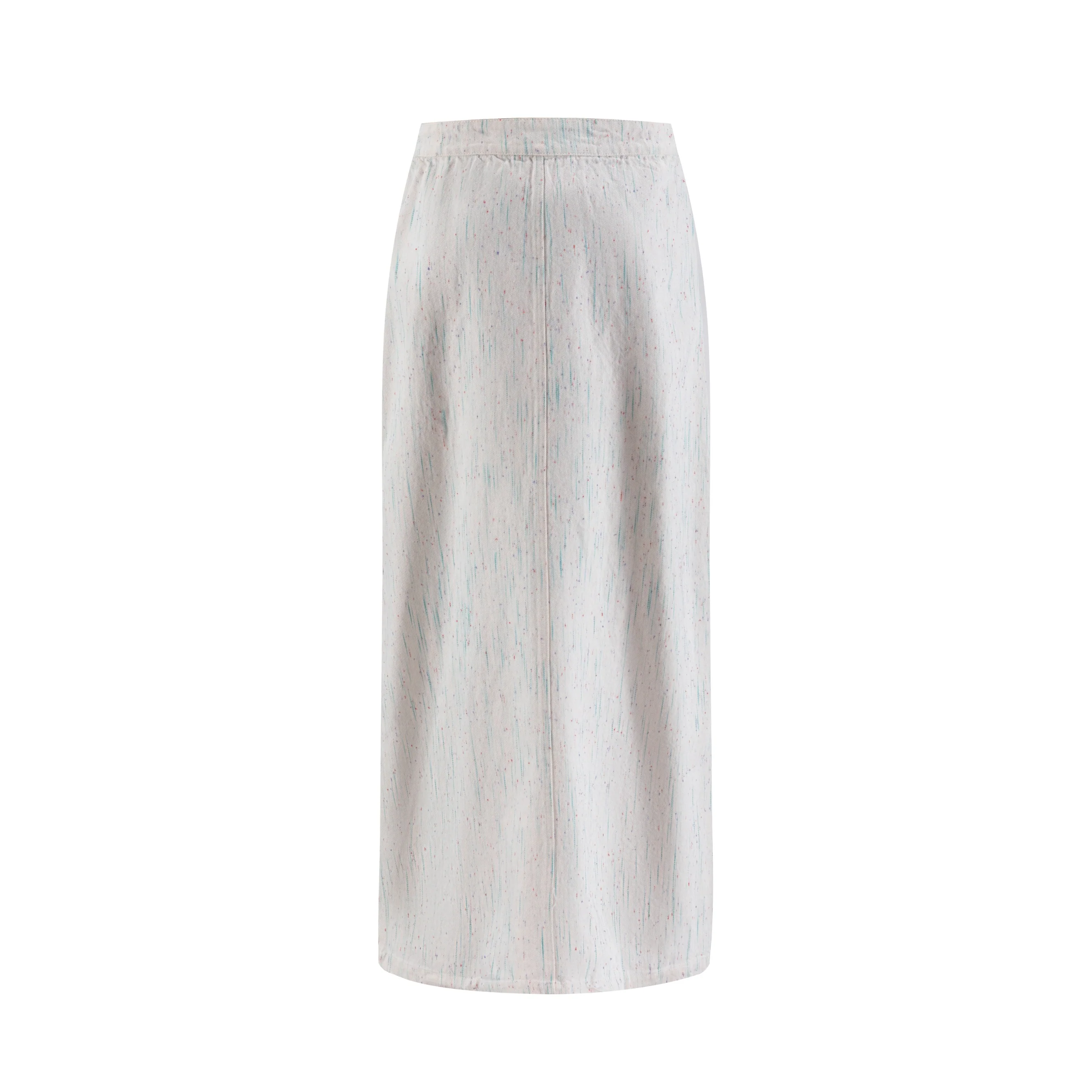 White Denim Green Stripes Multicolor Dot Printed Skirt - Image 3