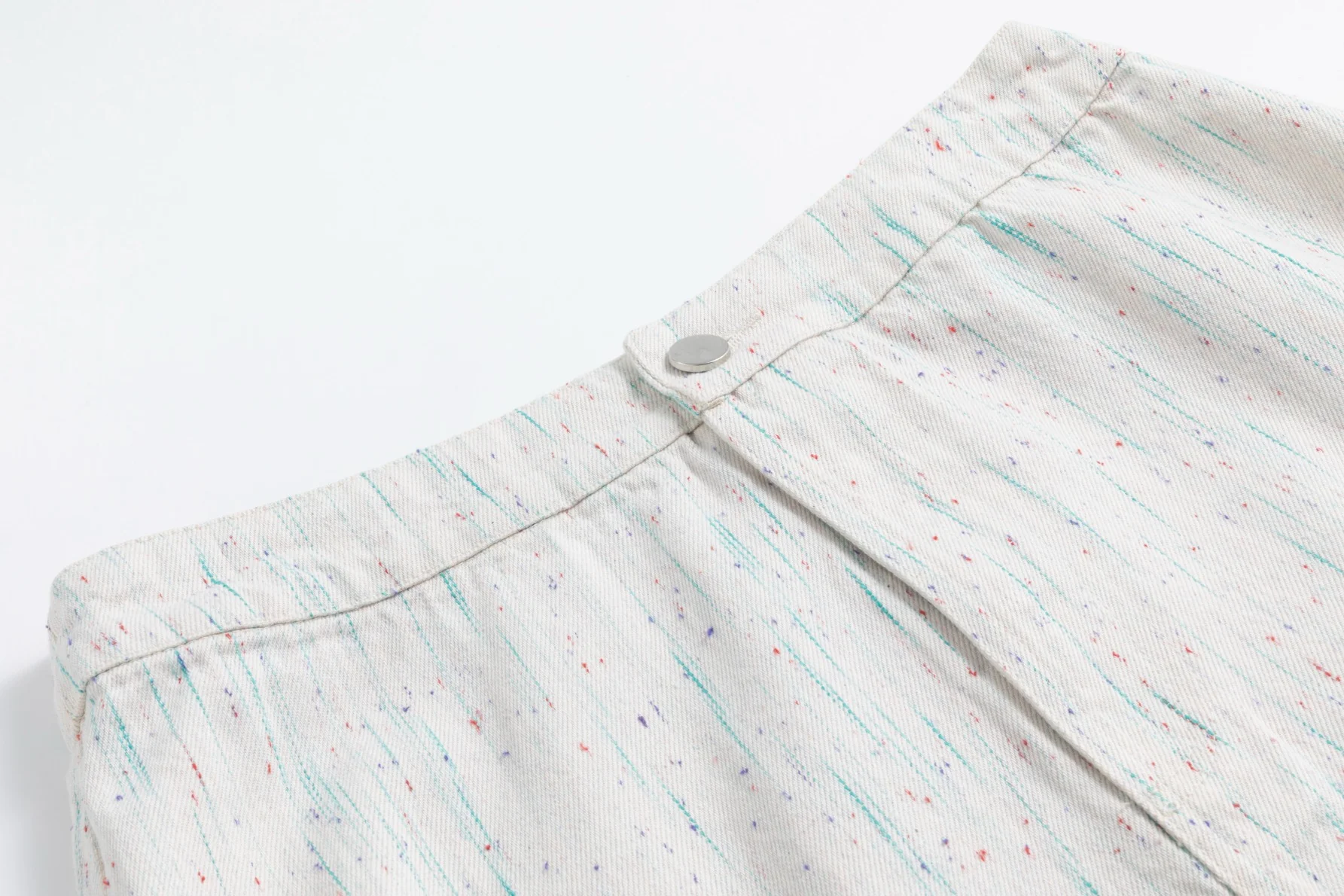 White Denim Green Stripes Multicolor Dot Printed Skirt - Image 4
