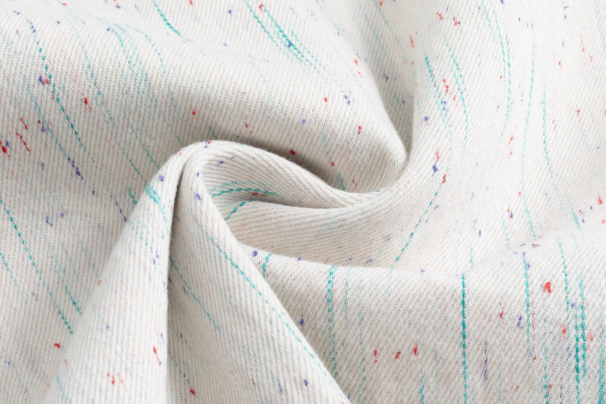 White Denim Green Stripes Multicolor Dot Printed Skirt - Image 7