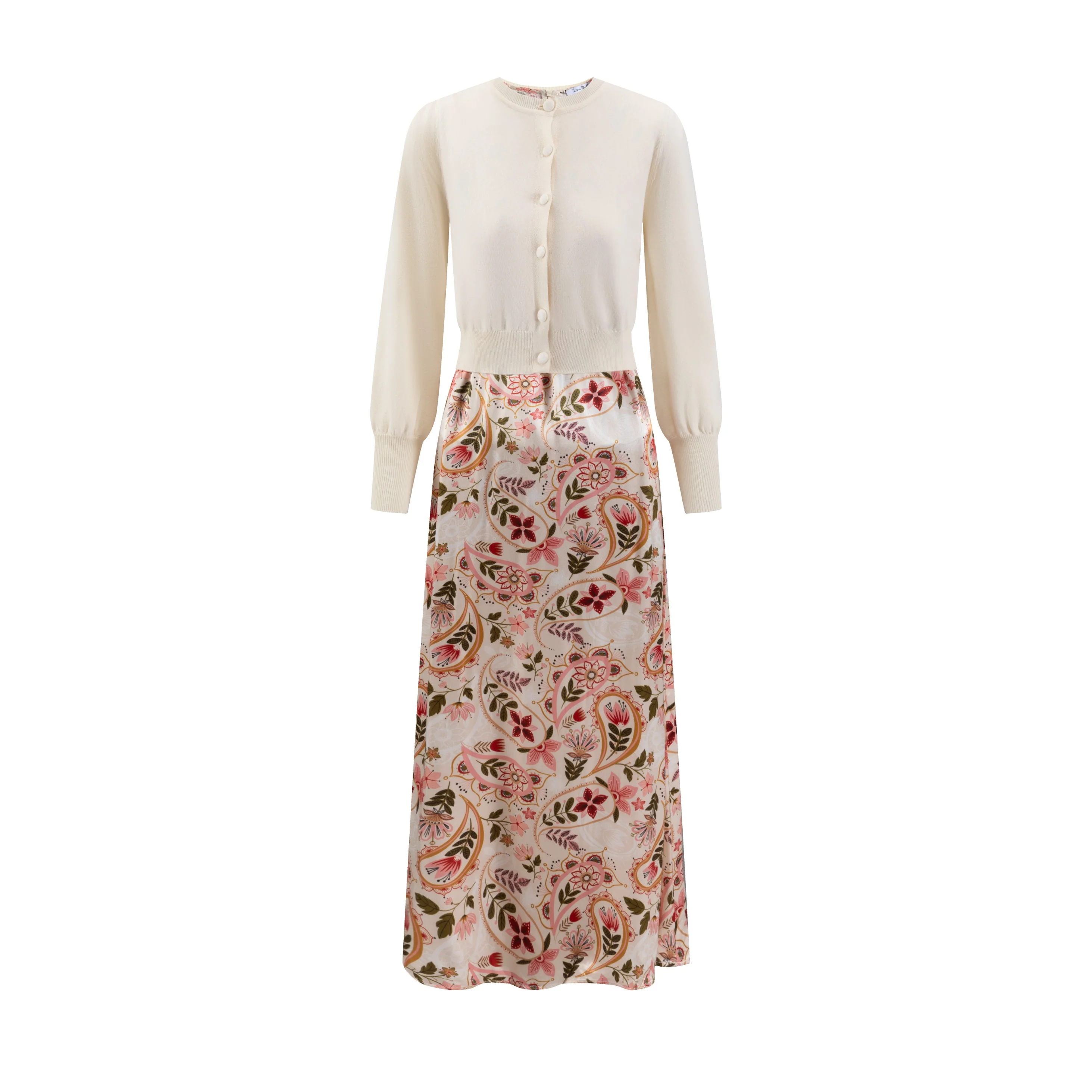 Ivory Knit Overlay & Paisley Flower Printed Jumper - Image 2