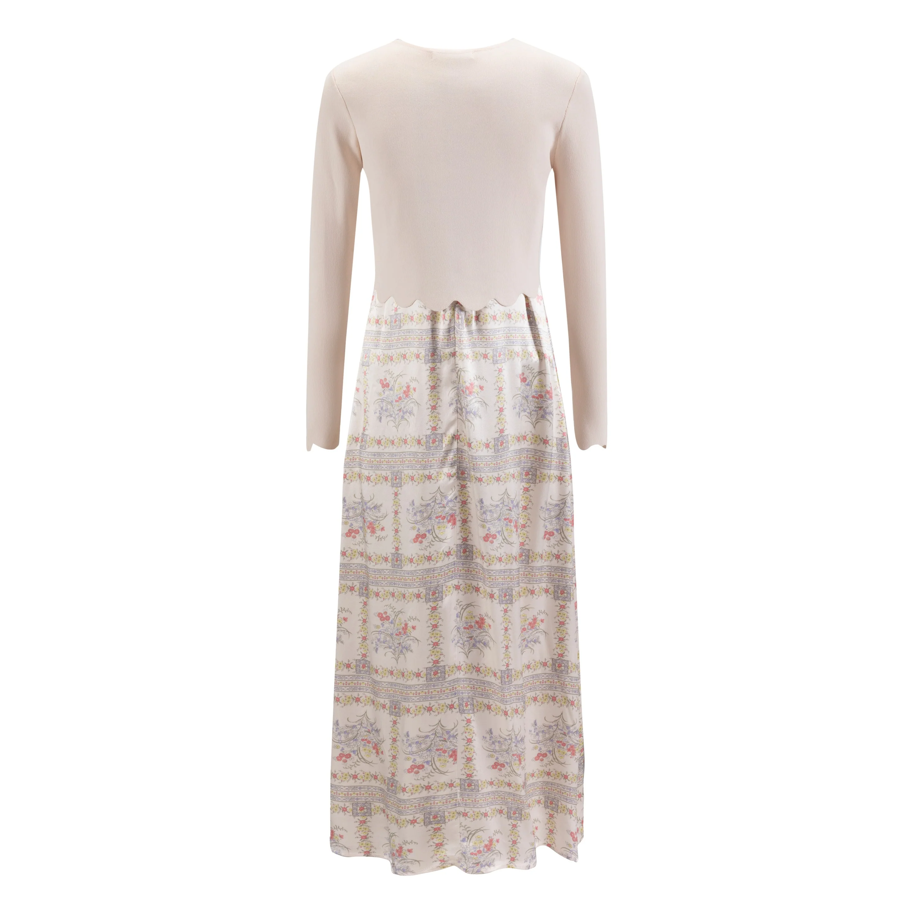 Beige Printed Slip Dress With Beige Knit Cardigan - Image 3