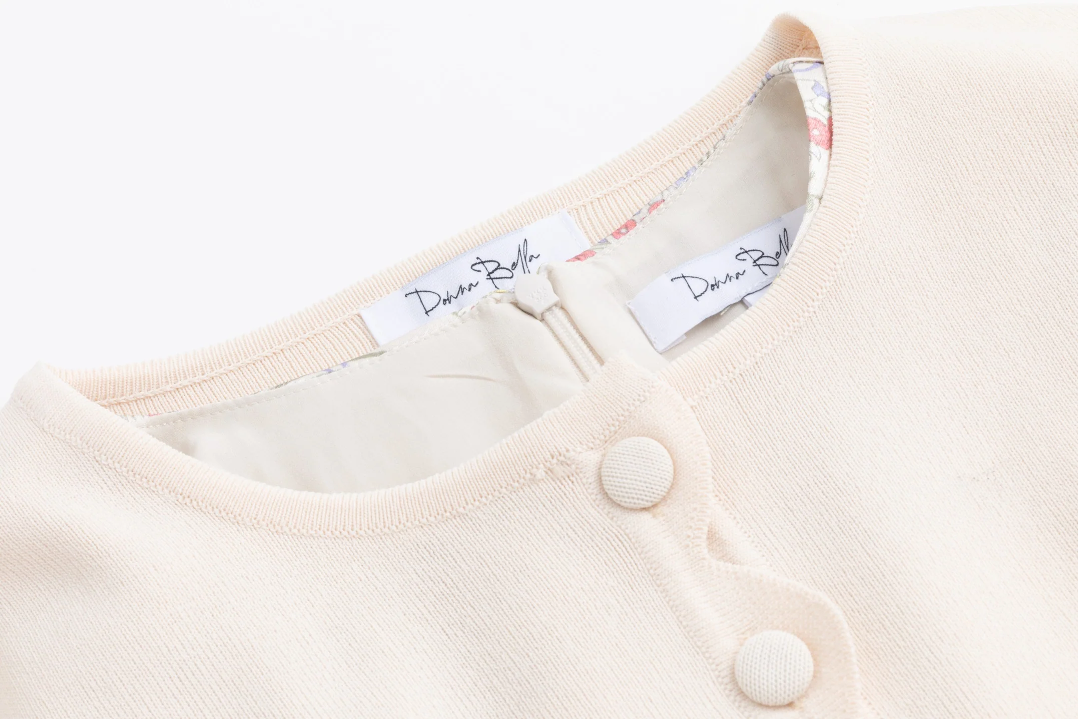 Beige Printed Slip Dress With Beige Knit Cardigan - Image 4