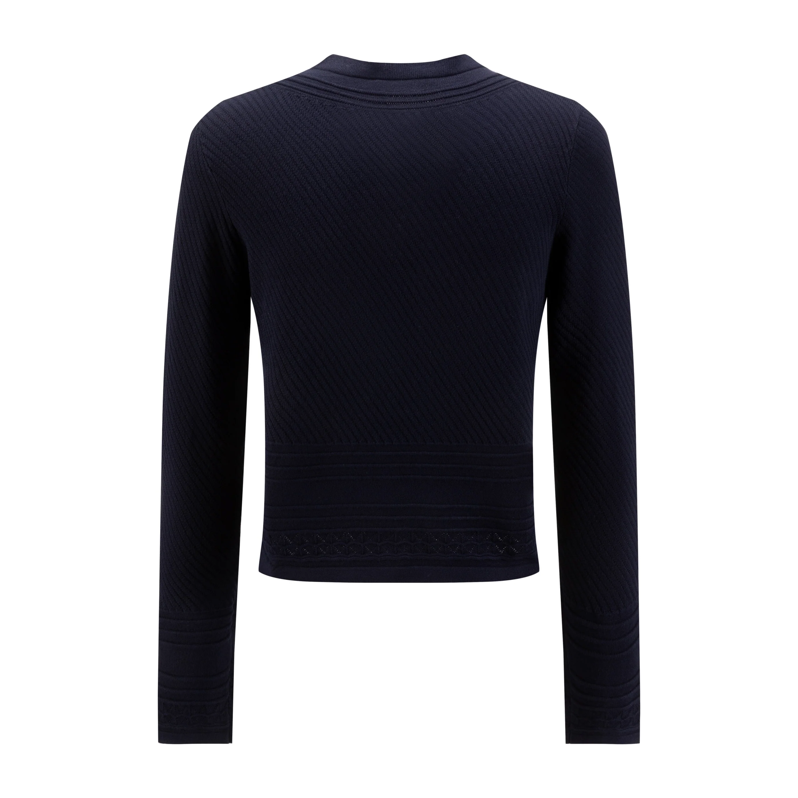 Navy Crochet Detail Knit Cardigan - Image 3
