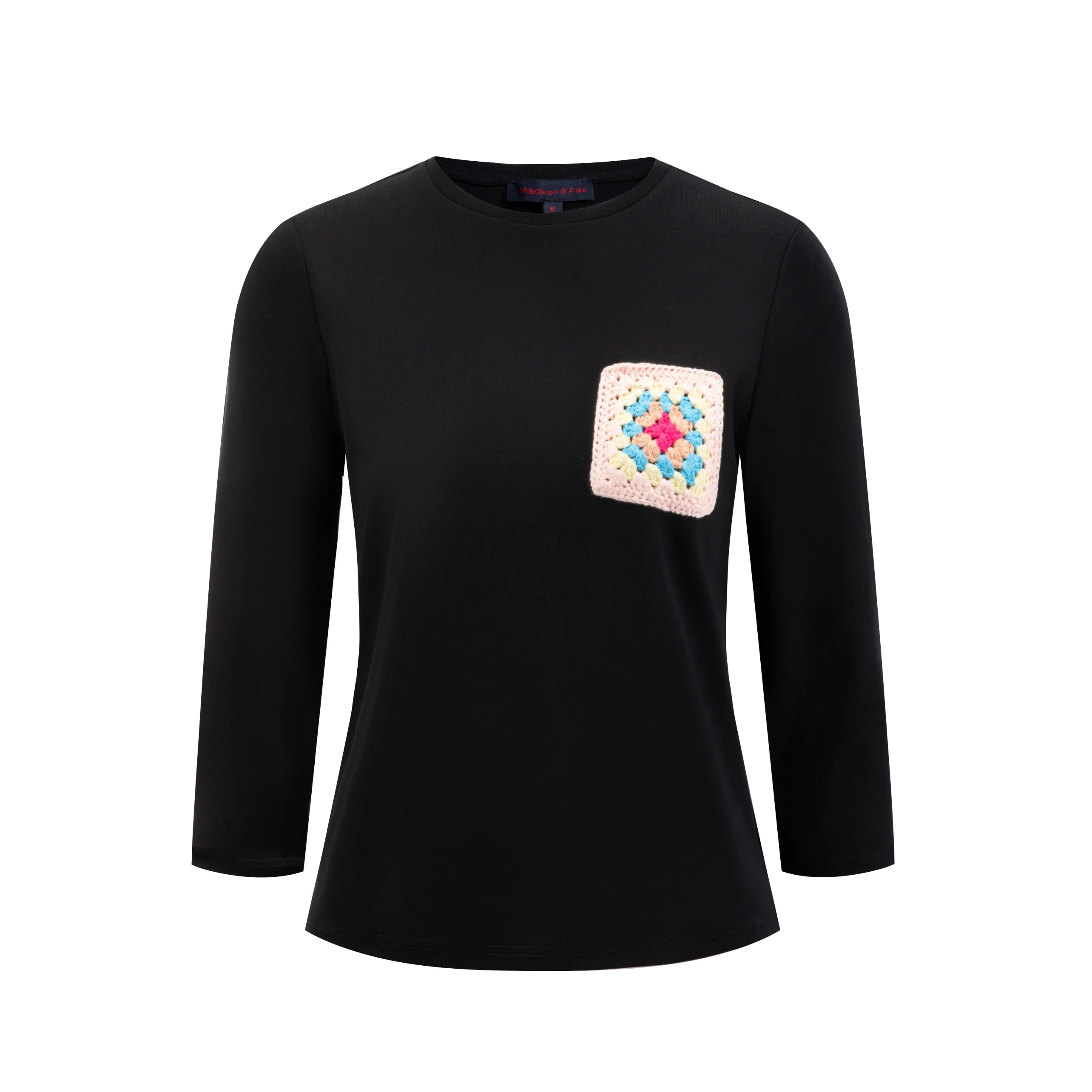 Solid Black With Crochet Pocket Top - Image 2