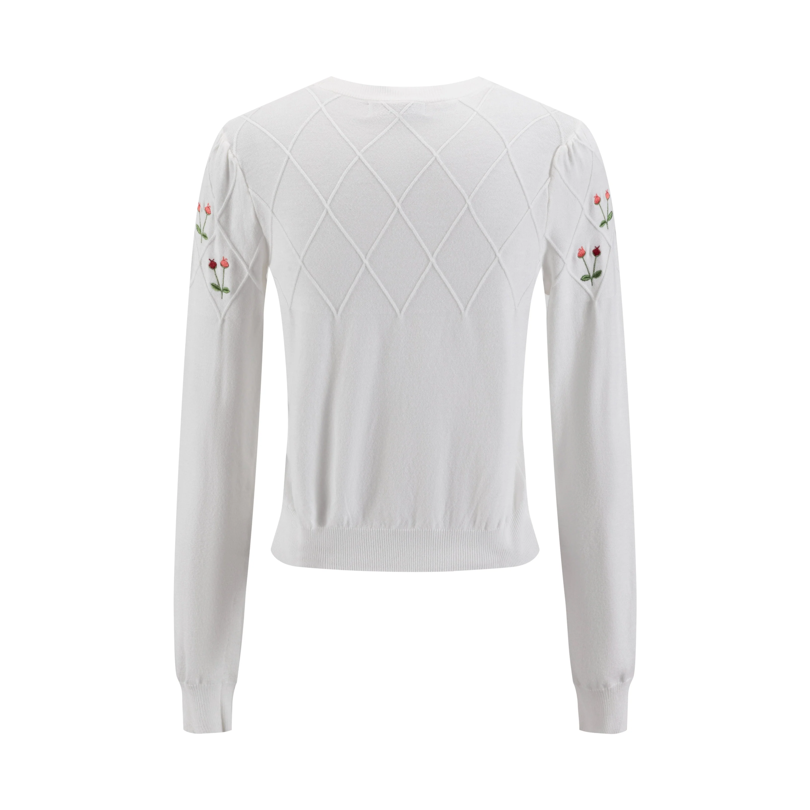 White Knit Top With Flower Embroidery - Image 3