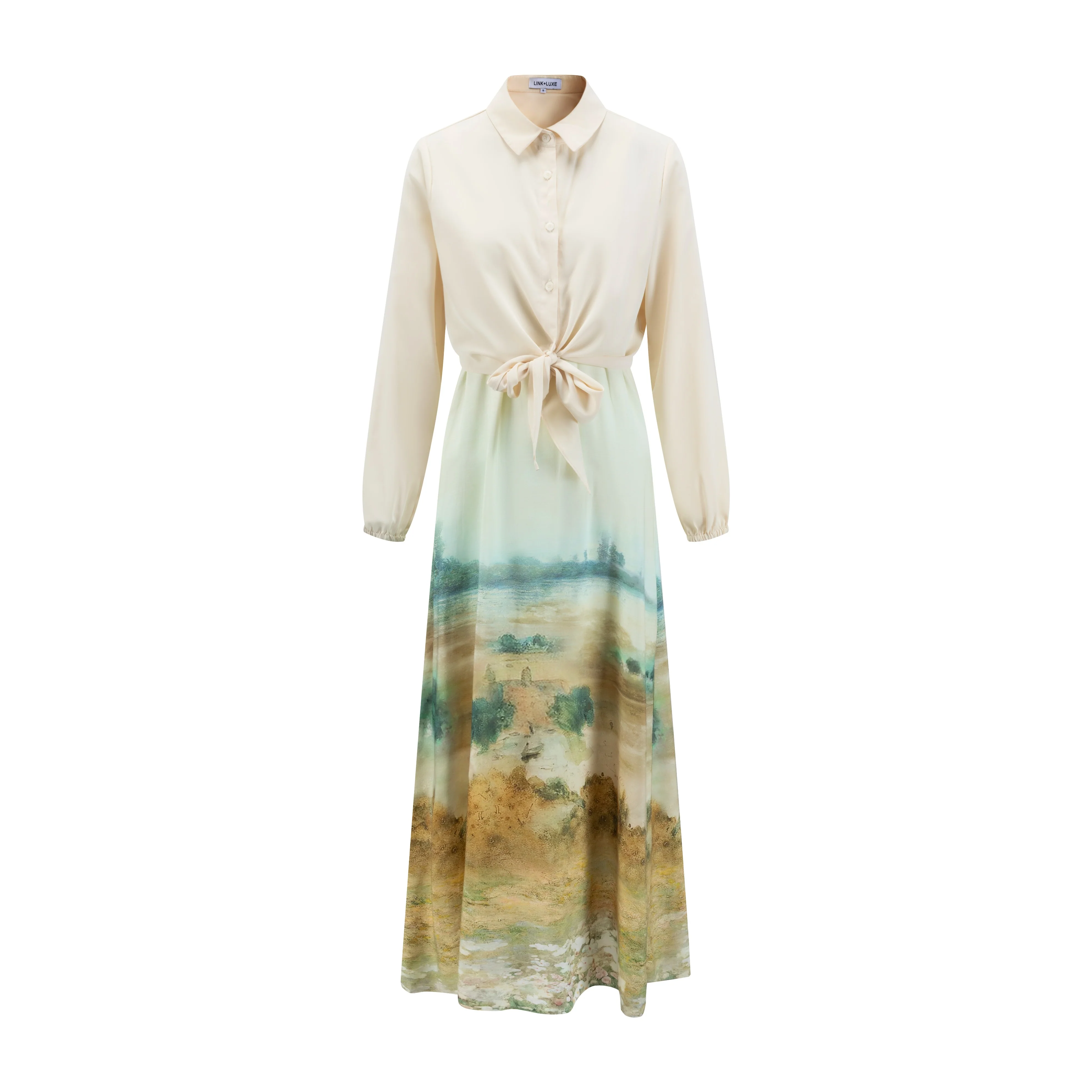 Solid Ivory Front Tie Overlay Dress - Image 2
